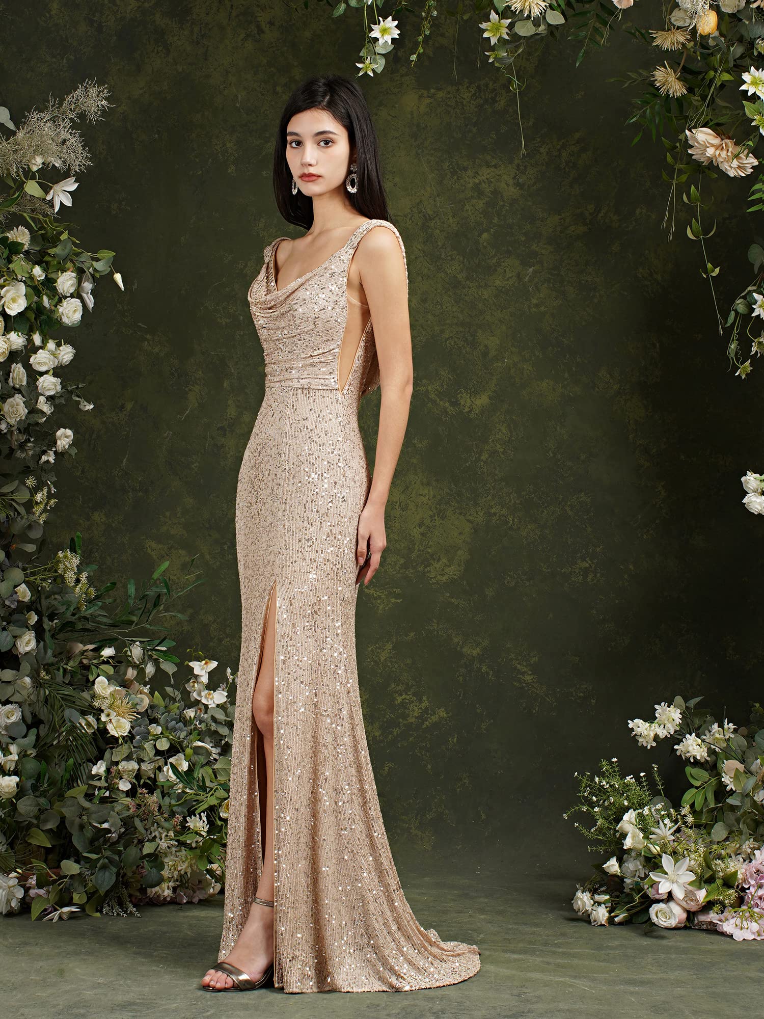 Elegant Sequin Prom Dress for Women - Long Mermaid Bridesmaid Gown, Bodycon Formal Evening Party Dress for Homecoming, Wedding, and Special Occasions