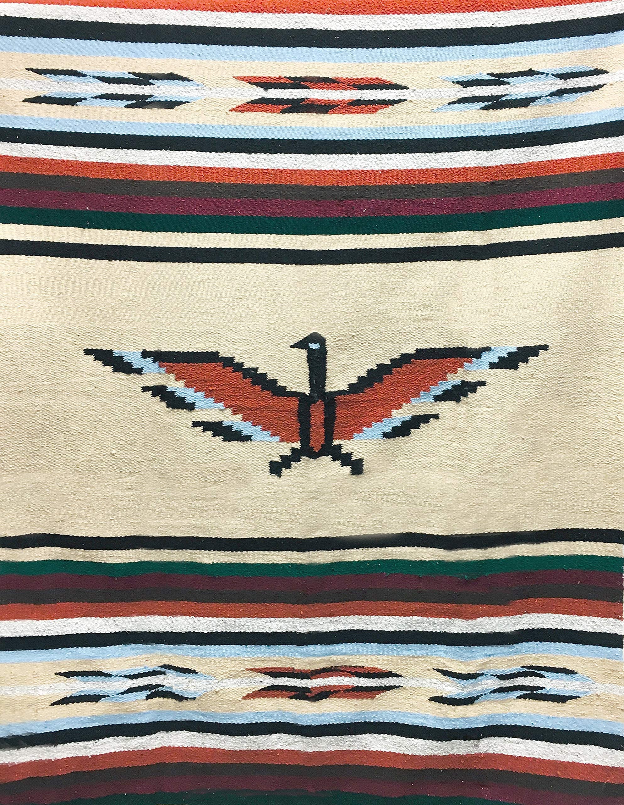 Authentic Mexican Thunderbird Blanket - XL Handwoven Southwestern Tapestry | Navajo Aztec Style Yoga Throw | Tan Brown Eagle Design for Home Decor, Wall Hanging & Outdoor Use