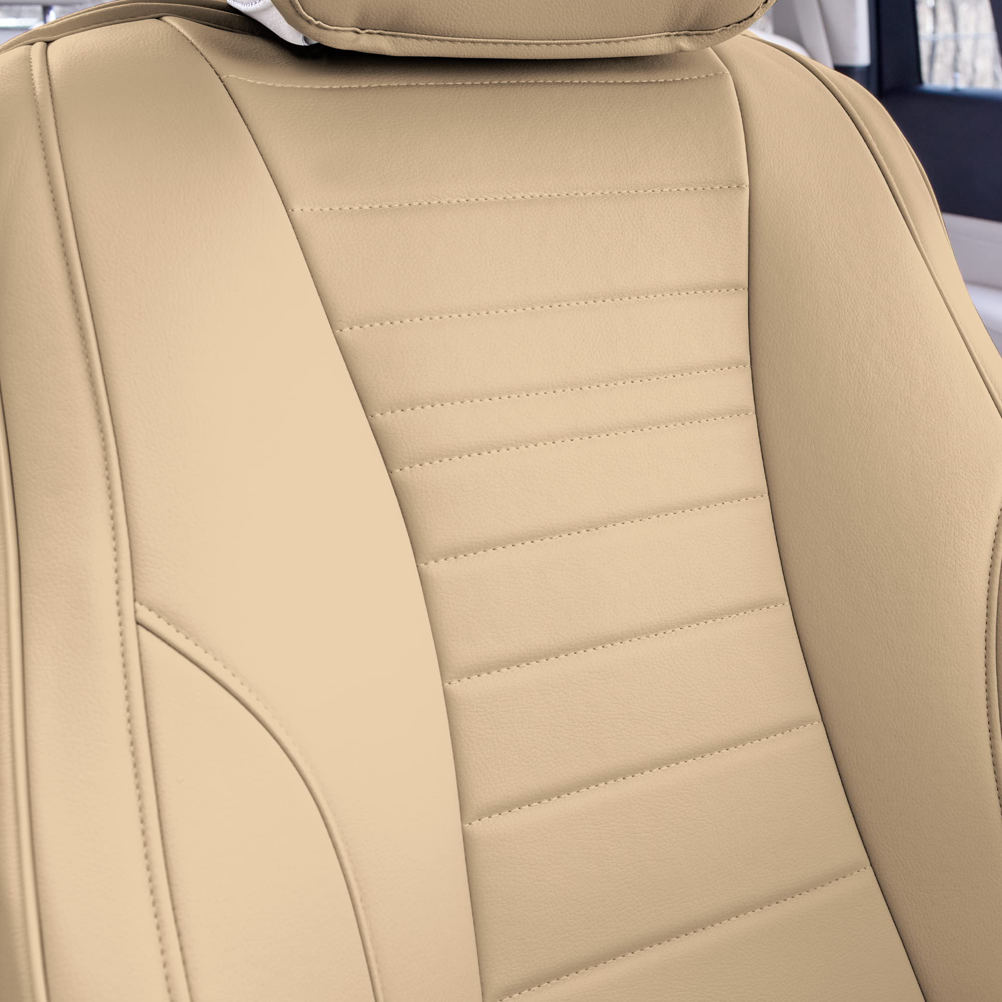Premium TLH Grande70 Luxe Faux Leather Beige Car Seat Covers - 2 Pack Waterproof Universal Fit for Cars, Trucks & SUVs | Elegant Pattern | Comfort & Protection for Daily Commute, Road Trips & Family Travel