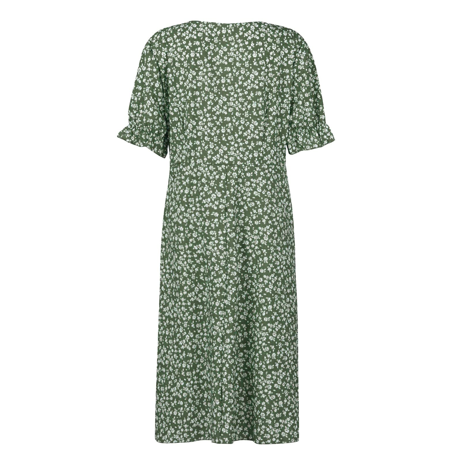 2024 Women's Floral Print V-Neck Bubble Sleeve Summer Dress with Asymmetrical Hem | Casual Beach Wear, Vacation Outfit & Party Dress