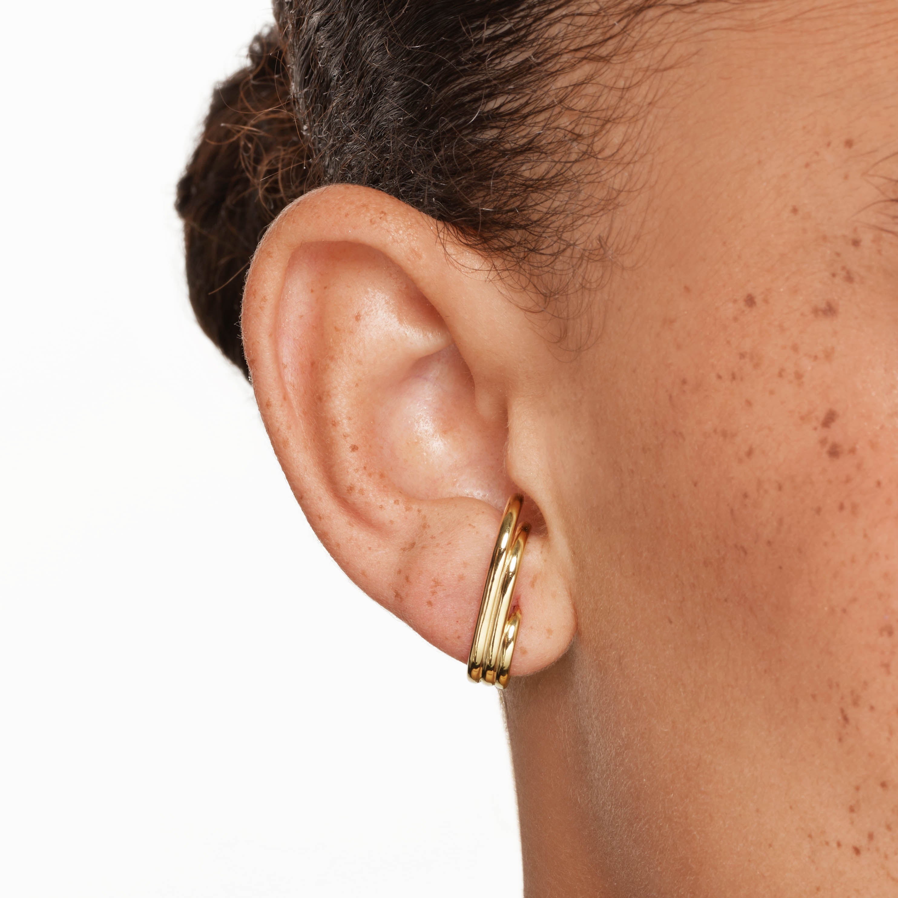 Gold Triple Lobe Cuff Huggie Earrings for Women - Trendy Cartilage Hoop Earrings for Everyday Wear & Special Occasions