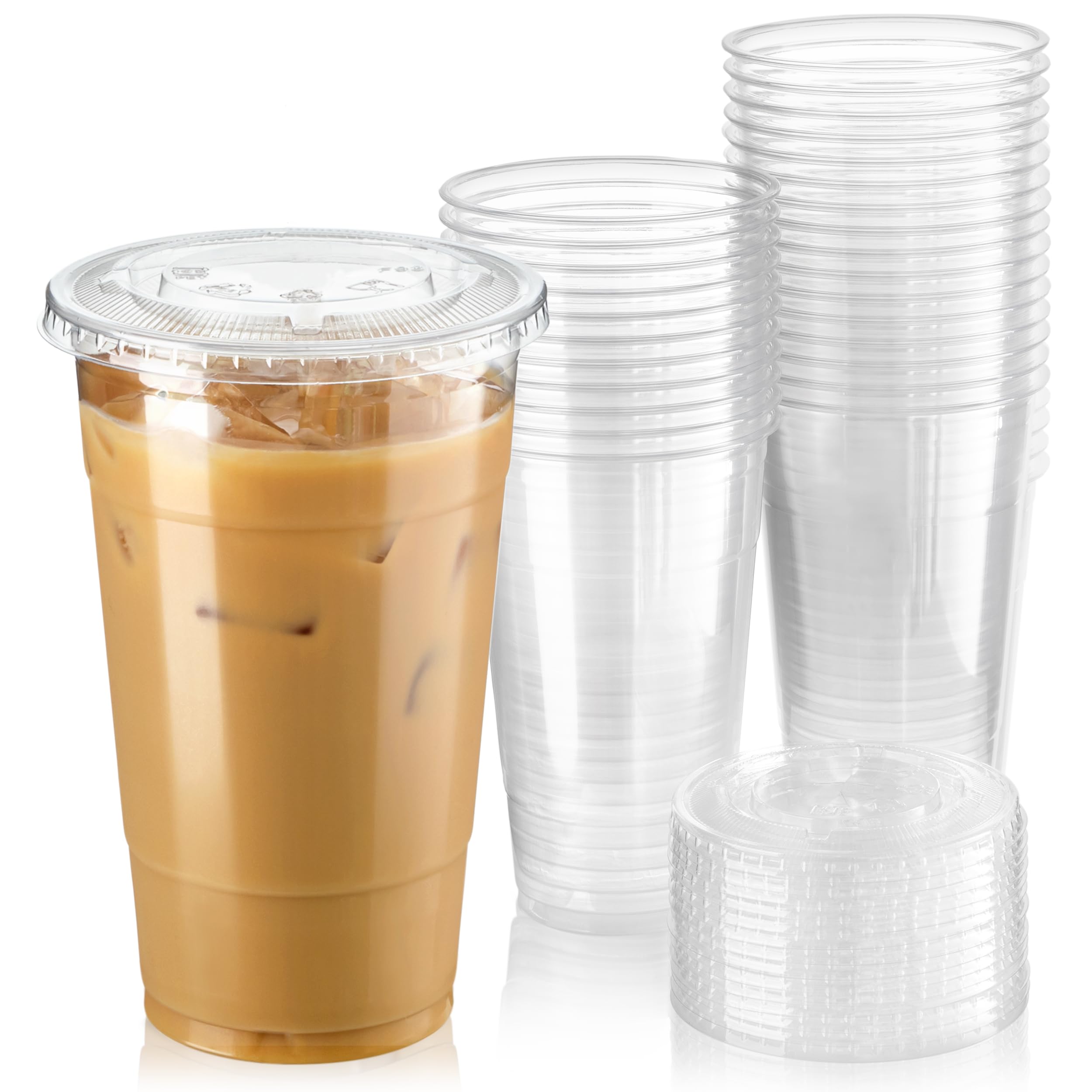 600 Pack 24 oz Clear Plastic Cups with Flat Lids - BPA Free Disposable Iced Coffee & Smoothie Cups for Party, Lemonade Stand, Milkshake - Perfect for Cold Drinks, Meal Prep & Takeout