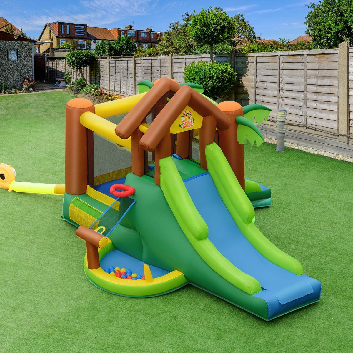 **WATERJOY Inflatable Bounce House with 740 Blower - Kids Slide, Jumping Castle, Basketball Rim & Football Area - Indoor & Outdoor Play for Birthday Parties, Backyard Fun & Family Gatherings**