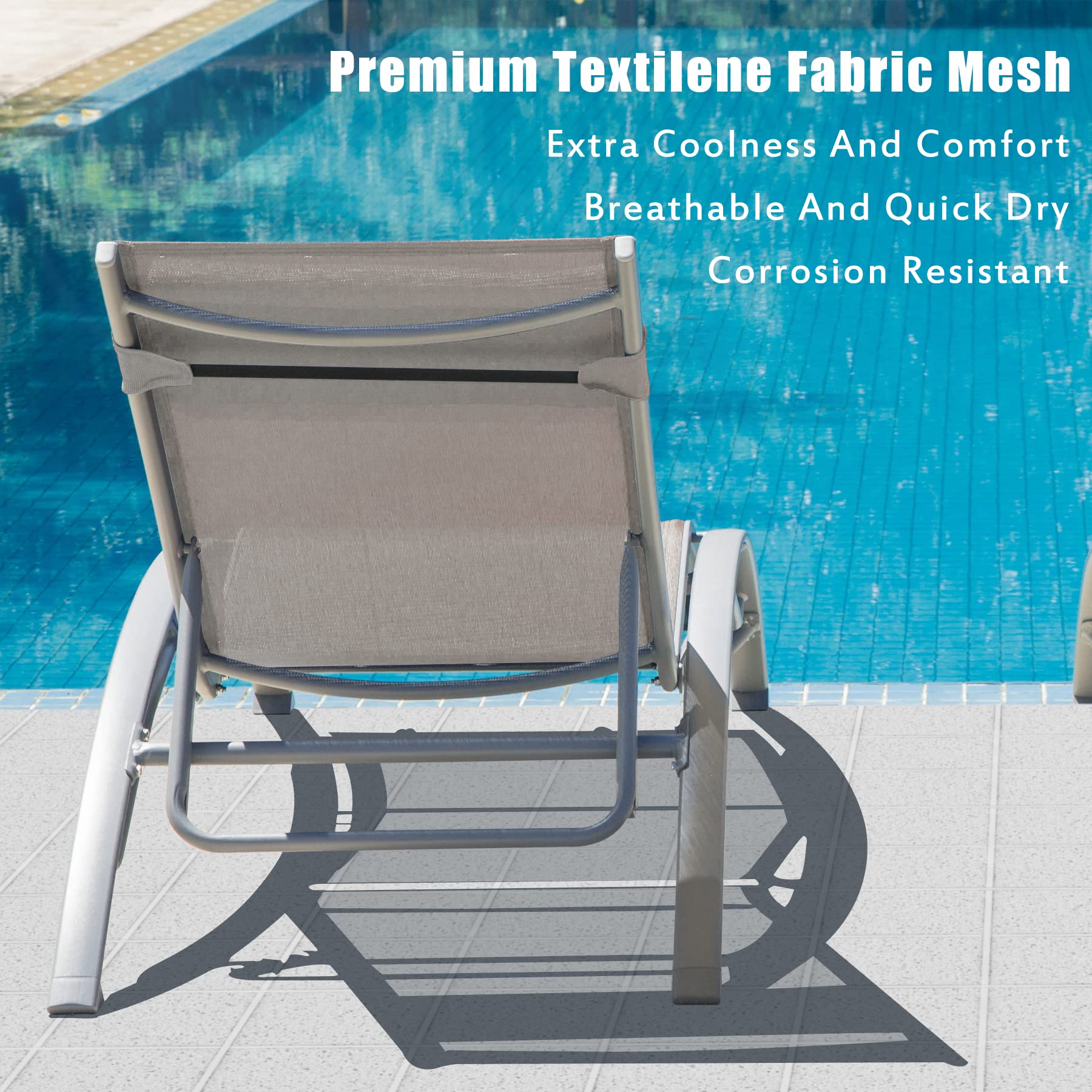 Domi Outdoor Chaise Lounge Set of 2 - Adjustable Patio Recliner Chairs with Removable Pillow for Pool, Beach, Garden & Backyard - Comfortable Sunbathing & Relaxation Furniture (Khaki)
