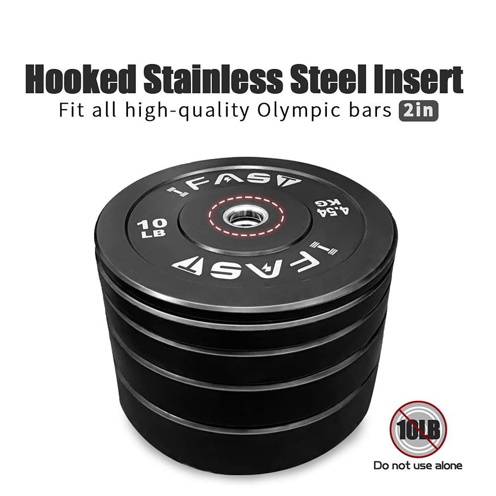 Olympic Rubber Bumper Plates 10lb-55lb Set with 2-Inch Steel Insert - Durable Weight Plates for CrossFit, Powerlifting & Home Gym Strength Training - Perfect for Deadlifts, Squats, Bench Press & Functional Fitness Workouts