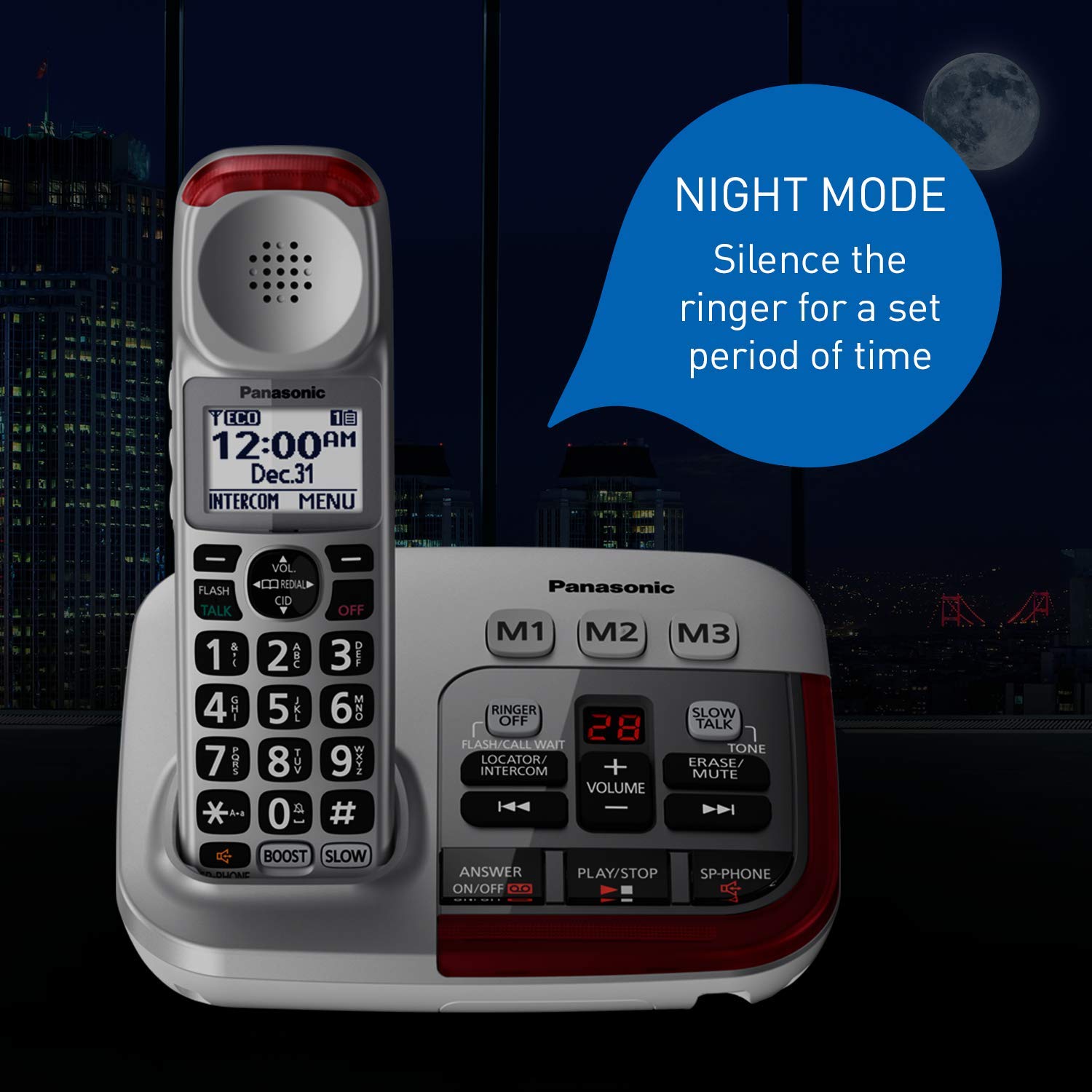 Panasonic KX-TGM490CS Silver Amplified Cordless Phone with Answering Machine, Call Blocking & Talking Caller ID - 1 Handset - Ideal for Home, Office & Elderly Users with Hearing Needs