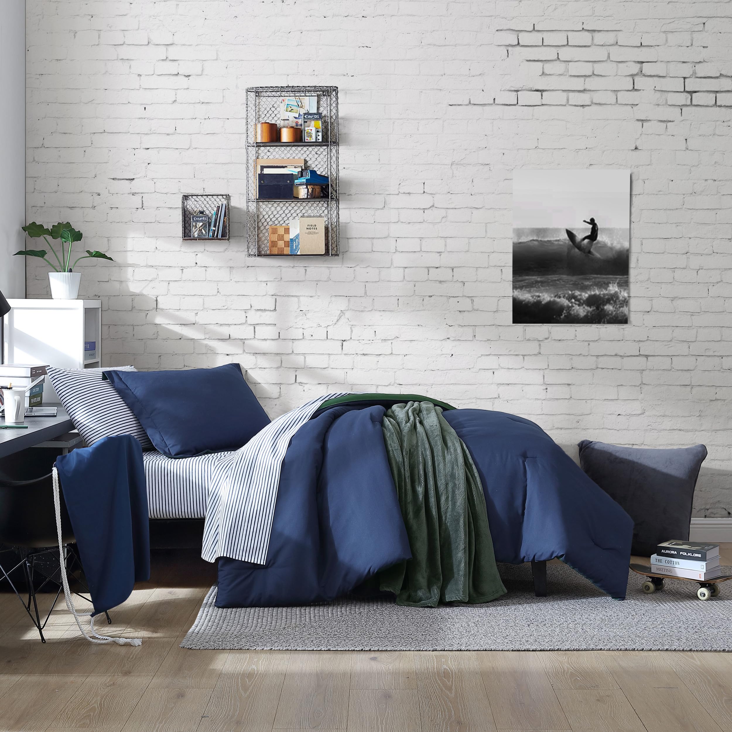 Nautica Twin XL Reversible Comforter Set - Includes Fitted Sheet, Pillowcases, Sham & Laundry Bag | Dorm Room & College Essentials | Navy Blue Bedding for Boys & Girls | Perfect for Guest Rooms & Small Spaces