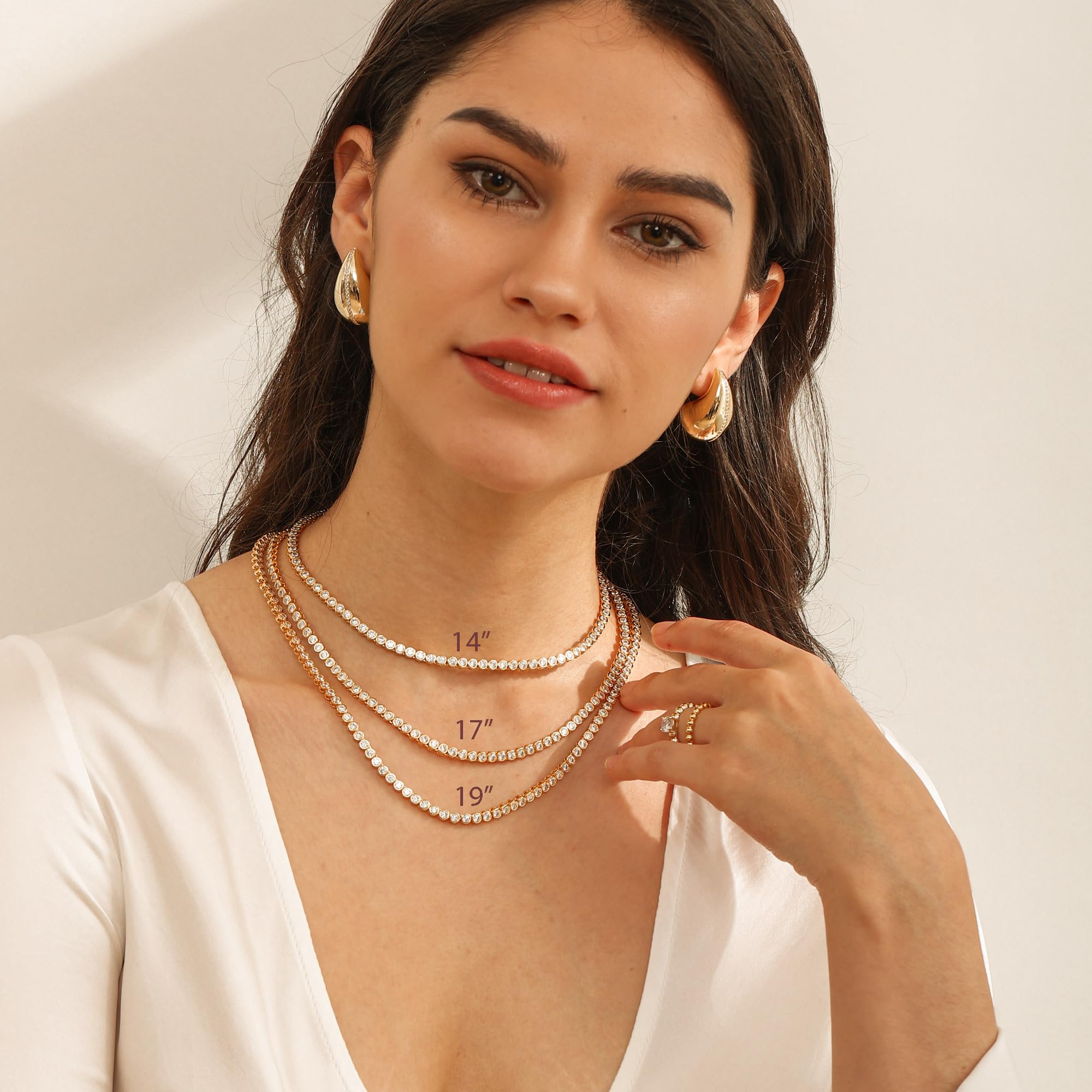 14K Yellow Gold Bezel Set Round CZ Tennis Necklace | 3 Carat Classic Round-Cut Diamond Simulant Chain | Bridal Jewelry for Weddings, Anniversaries & Special Occasions | Elegant Gift for Her