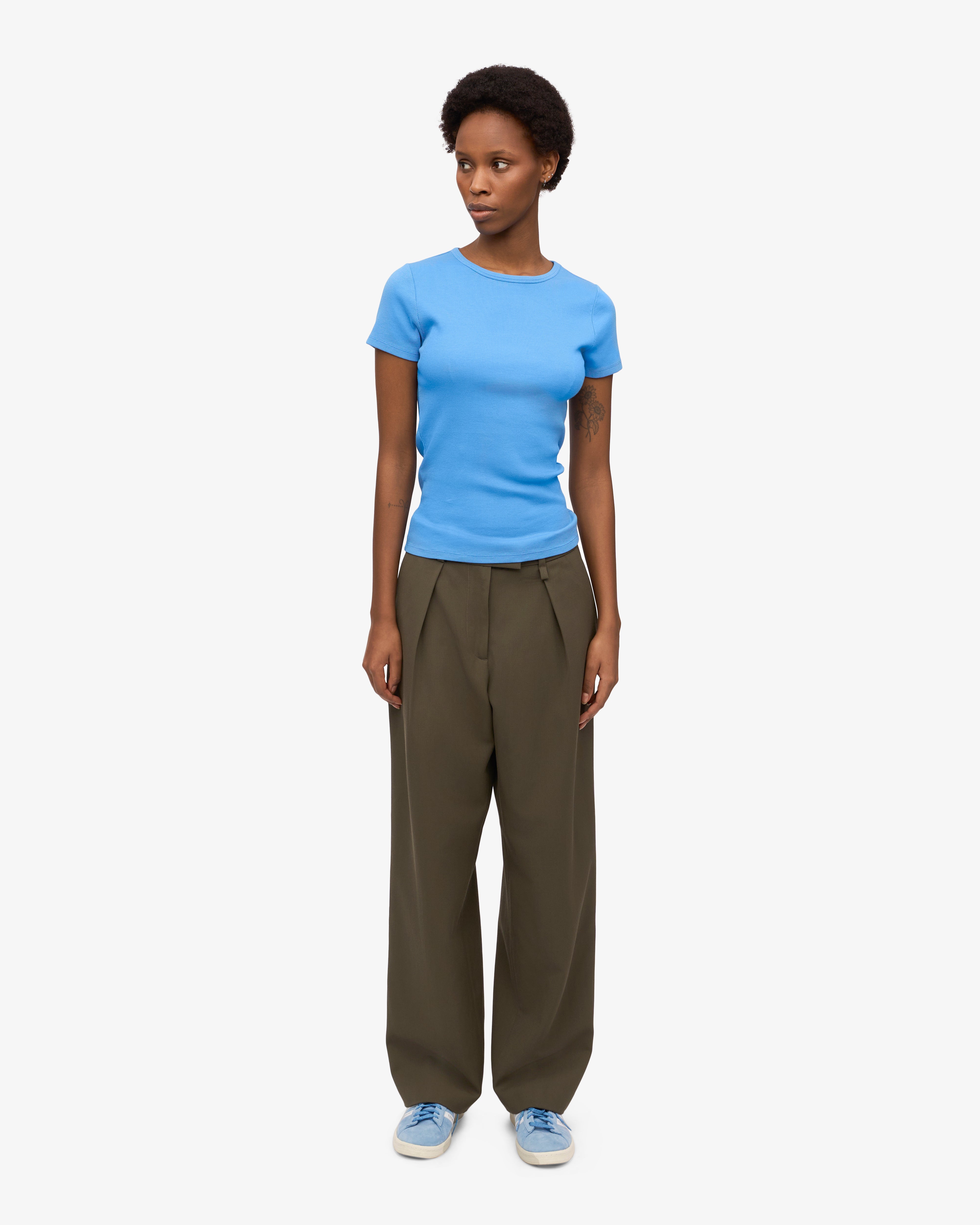 Organic Cotton Ribbed T-Shirt for Men & Women | Soft & Comfortable Crew Neck Tee | Pacific Blue | Perfect for Casual Wear, Gym & Everyday Outfits