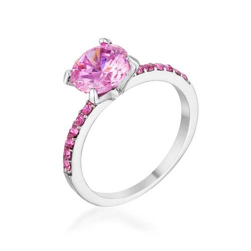 2.3CT Pink Cubic Zirconia Rhodium Plated Ring for Women - Elegant Engagement, Wedding, Anniversary Gift Idea