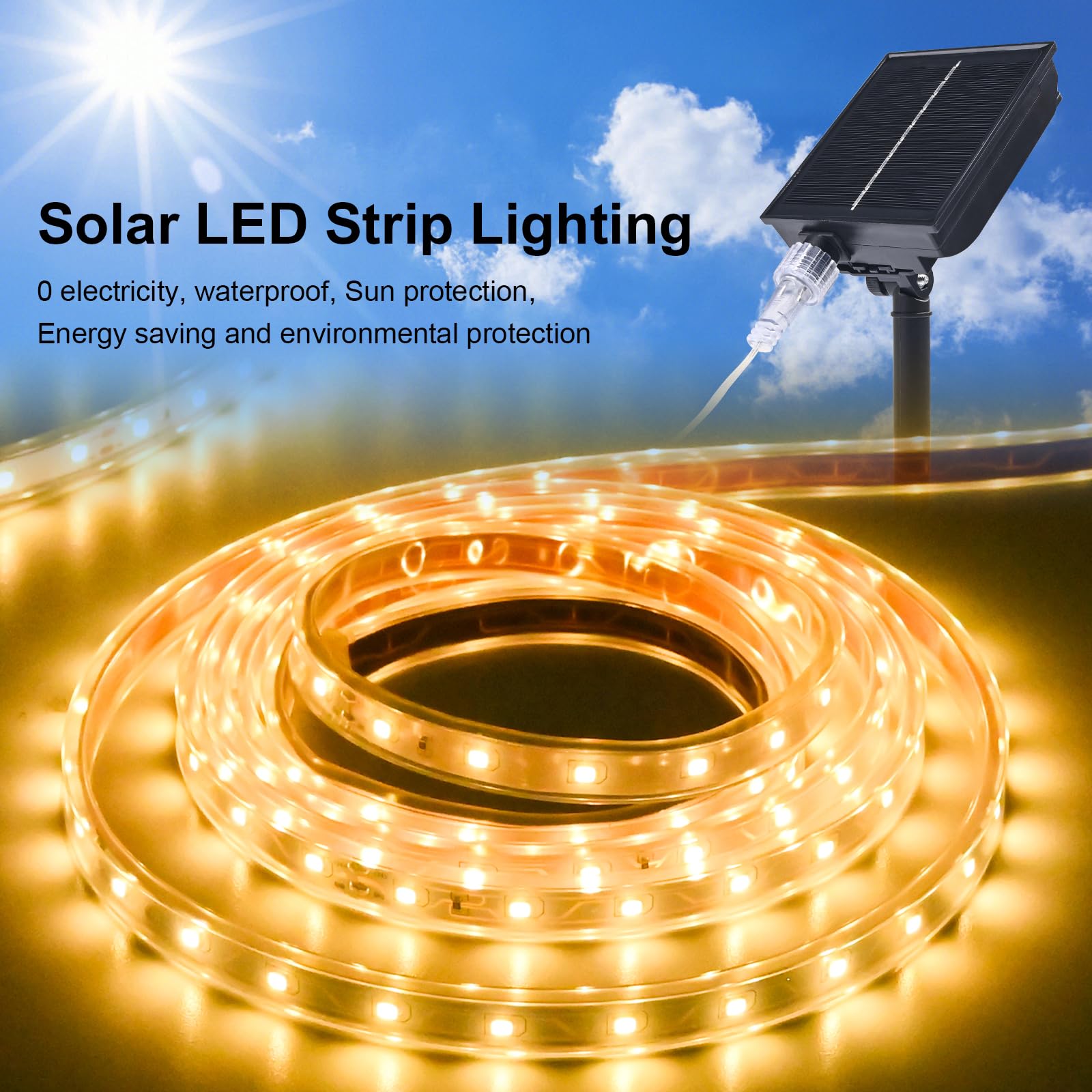 MIWATT Solar LED Strip Lights, Waterproof Outdoor String Lights with Remote & Timer, PVC Tube Cover for Bedroom, Garden, Patio, Pool, Christmas Decoration – Perfect for Parties, Weddings, and Holiday Lighting
