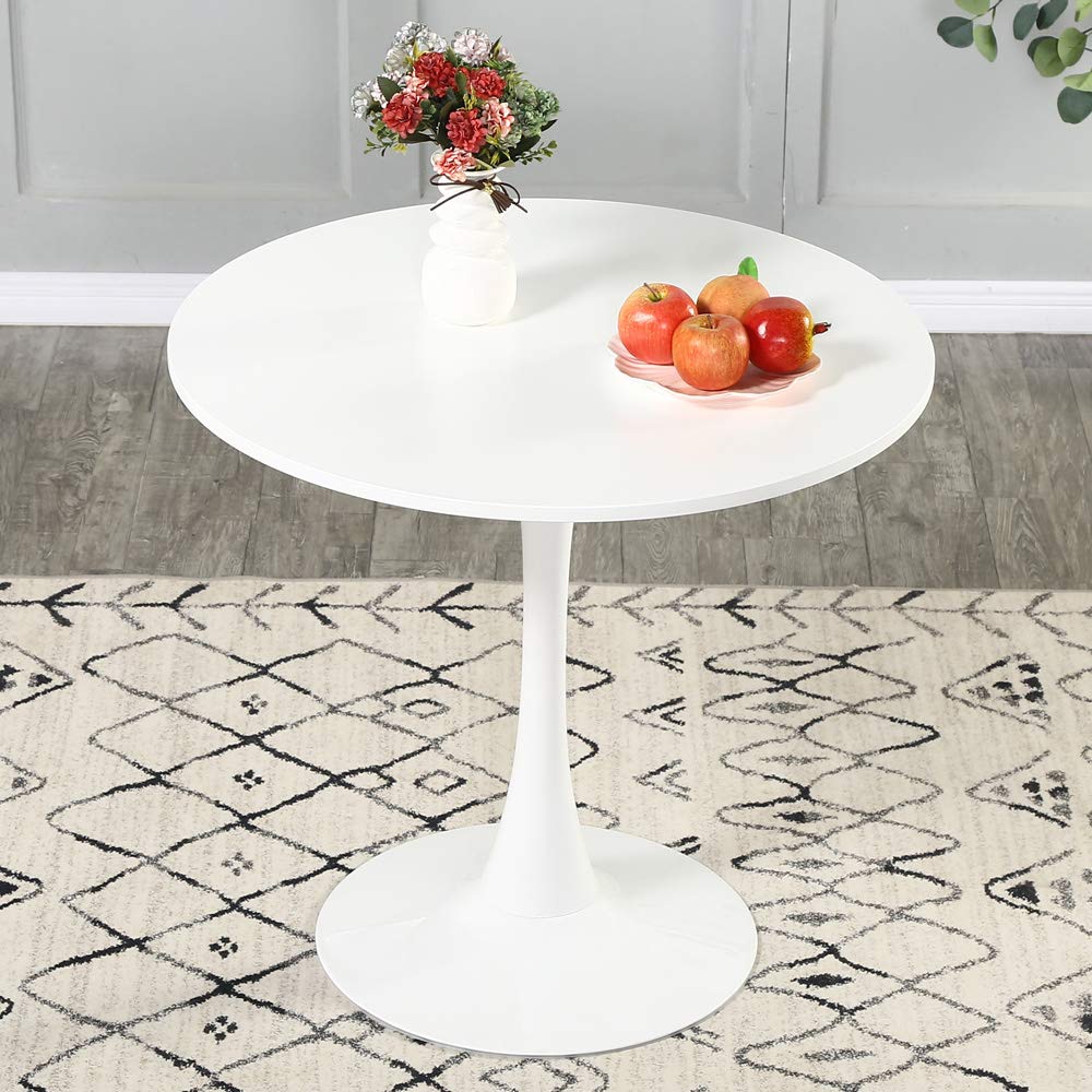 Modern Round White Pedestal Dining Table - 31.5