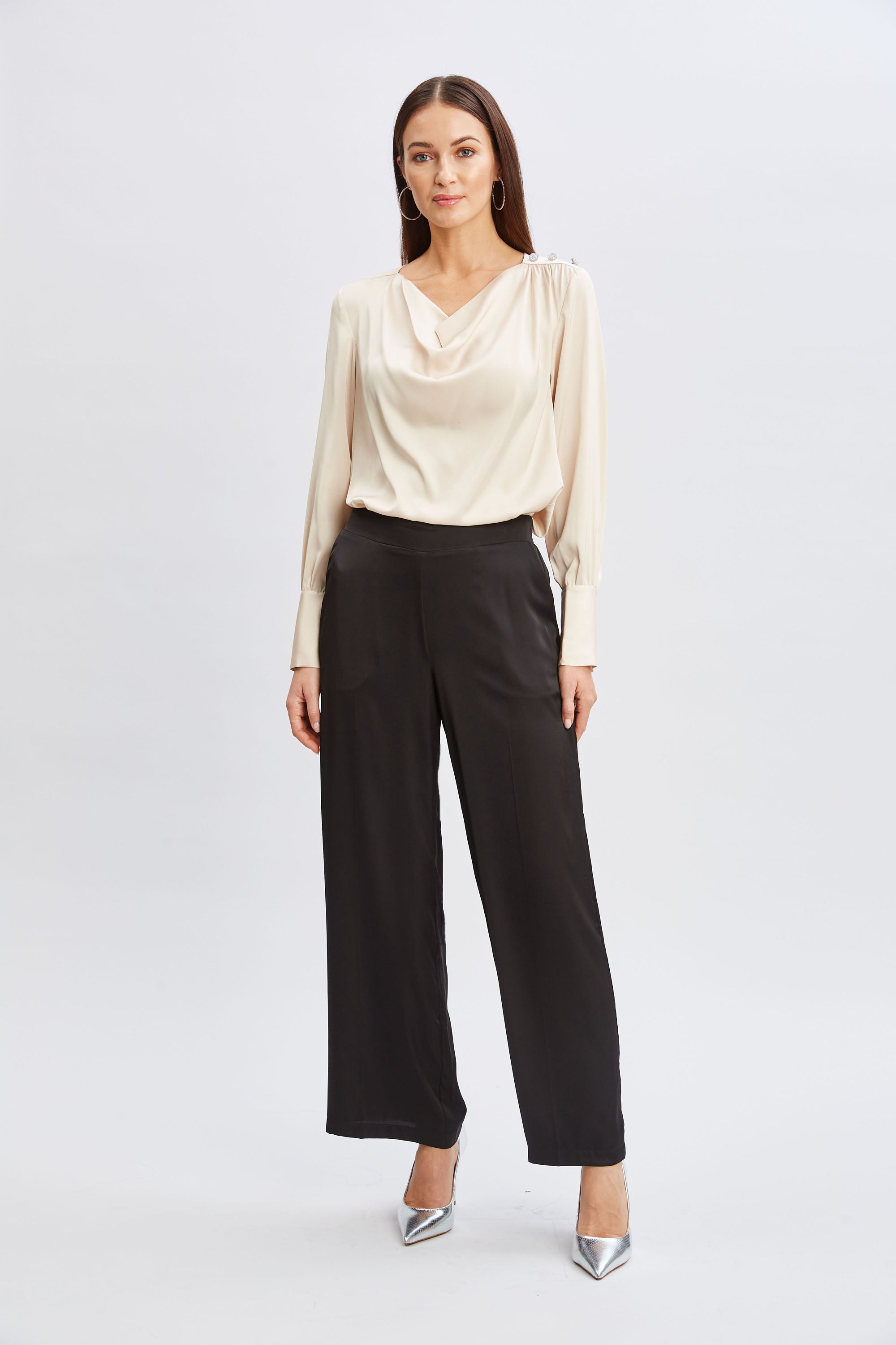 Tahari Women's Satin Cowl Neck Jewel Embellished Blouse - Elegant Evening Wear for Parties & Special Occasions