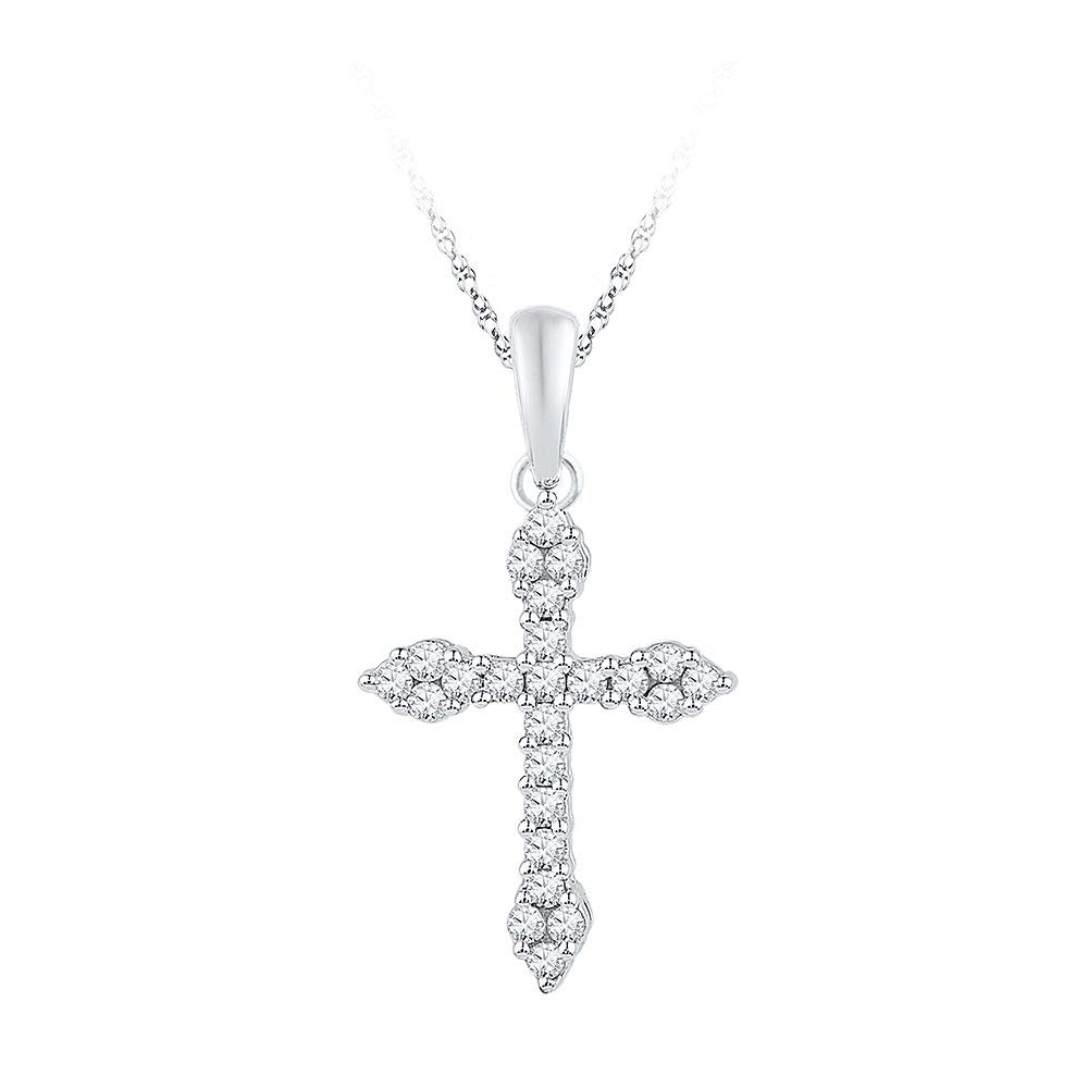 10K White Gold Round Diamond Cross Pendant for Women - 1/4 Cttw, Faith Jewelry Gift for Baptism, Confirmation & Religious Occasions