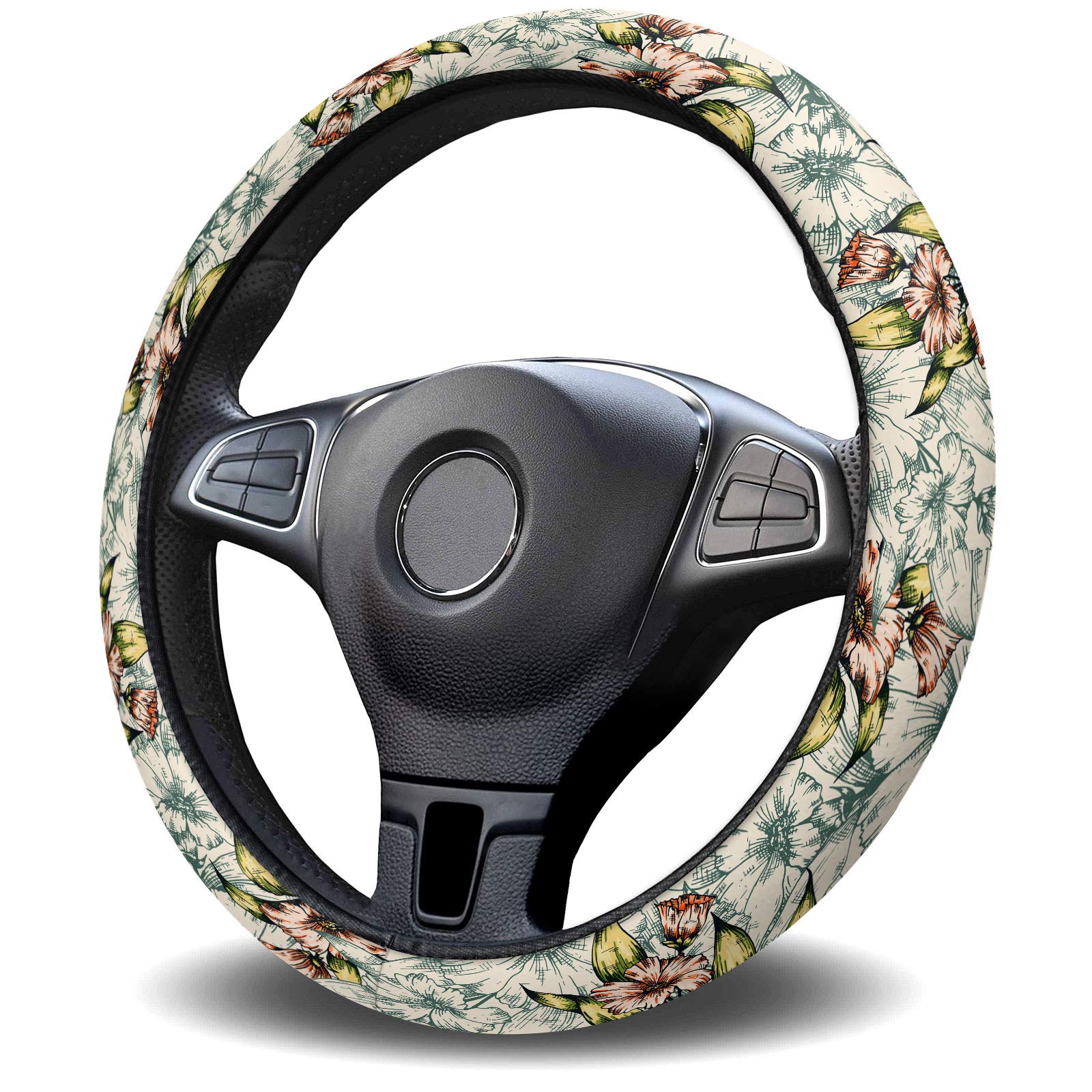 Universal 15-inch Floral Steering Wheel Cover for Women & Men - Elegant Autumn Design, Anti-Slip & Washable Car Steering Wheel Protector for Truck, Car, SUV - Perfect for Daily Commute & Road Trips