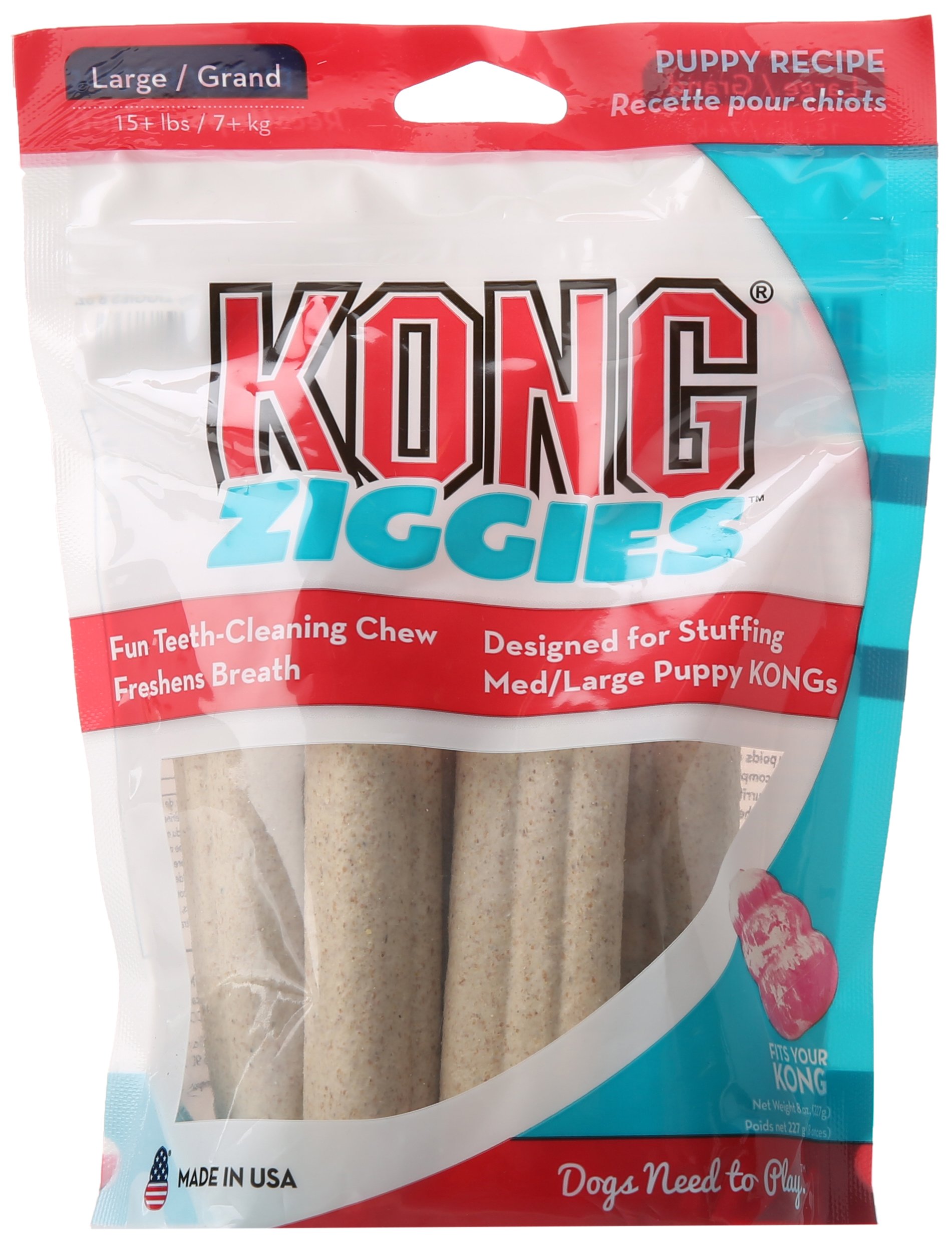 KONG Puppy Stuff'n Ziggies Large Dog Treats - 8 oz Chew Toy for Teething Puppies & Training Rewards | Perfect for Interactive Play & Dental Health