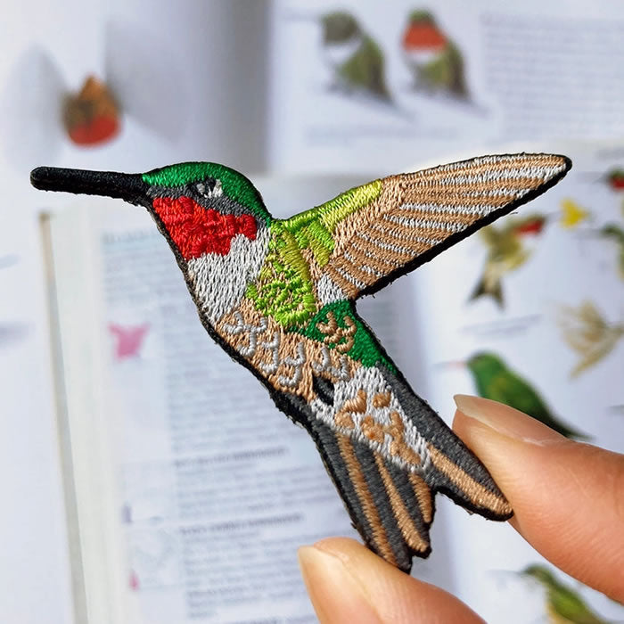 Bird Collective Ruby Throated Hummingbird Iron-On Patch - Embroidered Wildlife Applique for Jackets, Hats & Backpacks - Perfect for Nature Lovers & Outdoor Enthusiasts