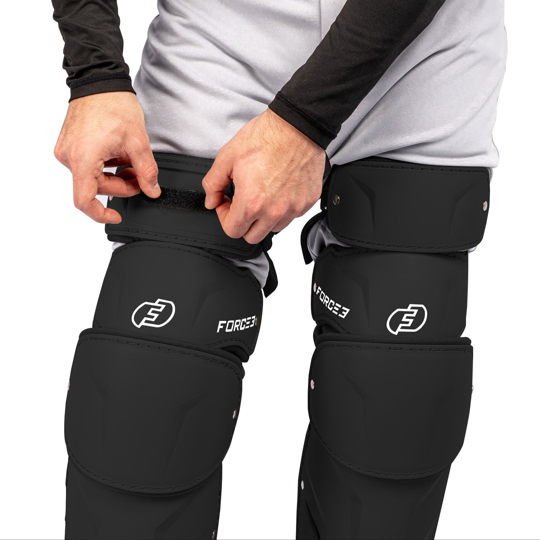 FORCE3 XS3® PRO ELITE Baseball Catcher Leg Guards - Adult Size | Lightweight Protective Gear for PitchCom® System | Perfect for MLB, College & Youth Games