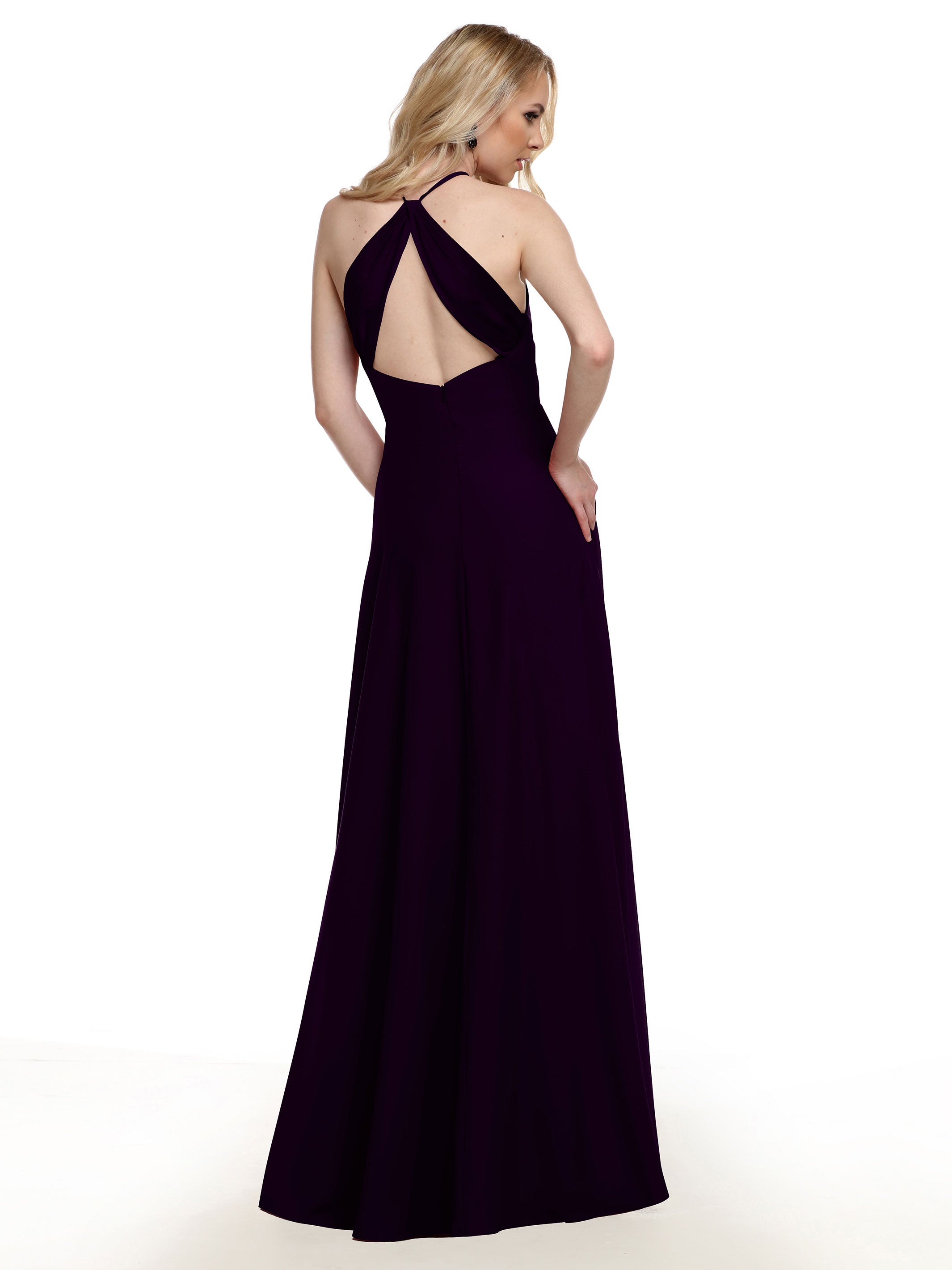 Elegant 83022 Stretch Chiffon Halter A-Line Bridesmaid Dress with Pockets - Perfect for Weddings, Parties & Formal Events