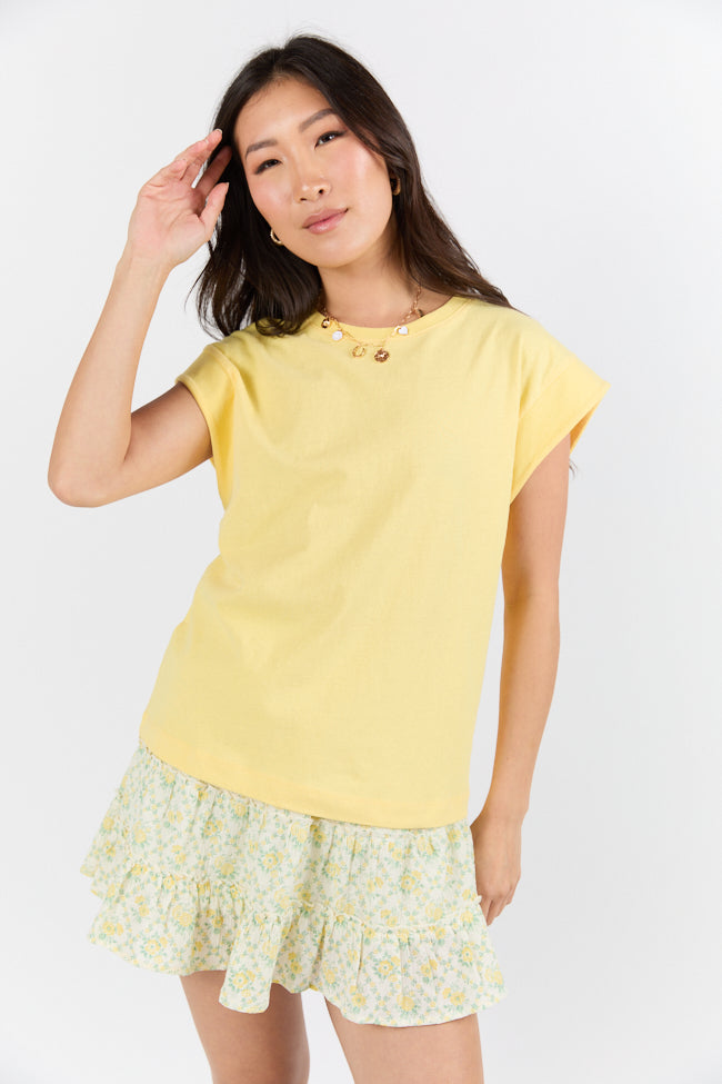 Classic Yellow Cap Sleeve Knit T-Shirt for Women | Soft Cotton Casual Tee | Perfect for Summer Outfits, Beach Wear & Everyday Fashion