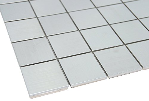 Matte Silver Stainless Steel Metallic Square Glass Mosaic Tiles - Waterproof Peel & Stick Backsplash for Kitchen, Bathroom, Shower Walls - Modern Home Decor for DIY Projects & Commercial Spaces