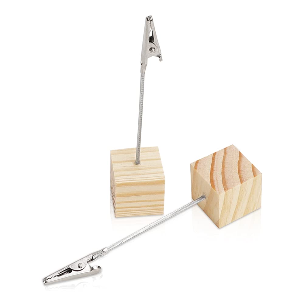 10 PCS Wooden Memo Clips with Alligator Clasps - Lightweight Wooden Cube Base Photo/Note Holders - Perfect for Table Numbers, Place Cards, Memo Display & Picture Frames - Ideal for Weddings, Events, Office & Home Decor