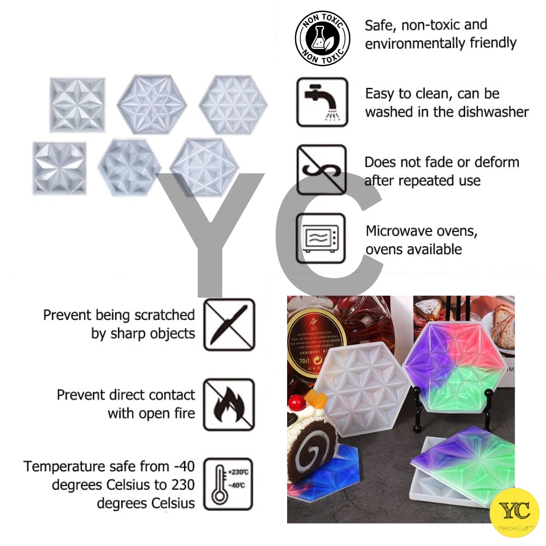 YellowCult™ 3D Resin Silicone Mold for DIY Crafts - Crystal Texture 6-Sided (4 Pack) - Perfect for Resin Art, Soap Making, Chocolate Molds, Candy, Ice Cubes & Candle Making Supplies - Ideal for Home Decor, Gift Making & Creative Projects
