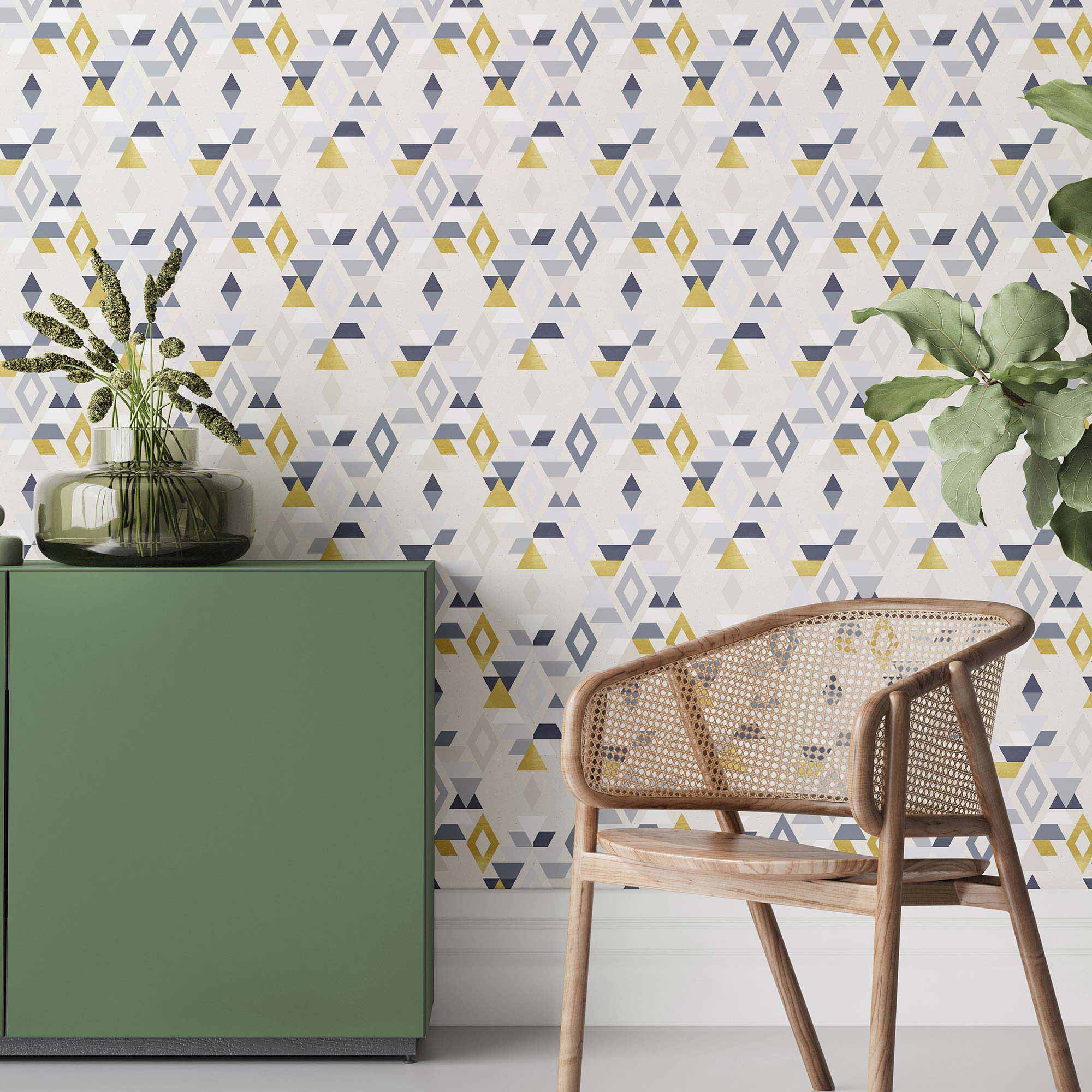 Yellow Triangle Peel and Stick Removable Wallpaper 9171 - Self-Adhesive Geometric Wall Decal for Home & Office Decor - Perfect for Bedrooms, Living Rooms, and Accent Walls