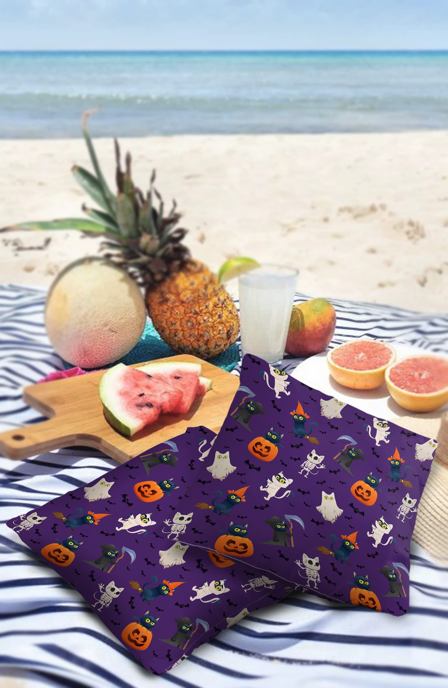 **Waterproof Outdoor Throw Pillow Covers 20x20 Inch - Halloween Ghost Pumpkin Cushion Covers for Patio, Garden, Sofa & Chair (Set of 2) - Black Cat Polyester Home Decor - Perfect for Fall, Halloween & Cozy Living Room Decor**