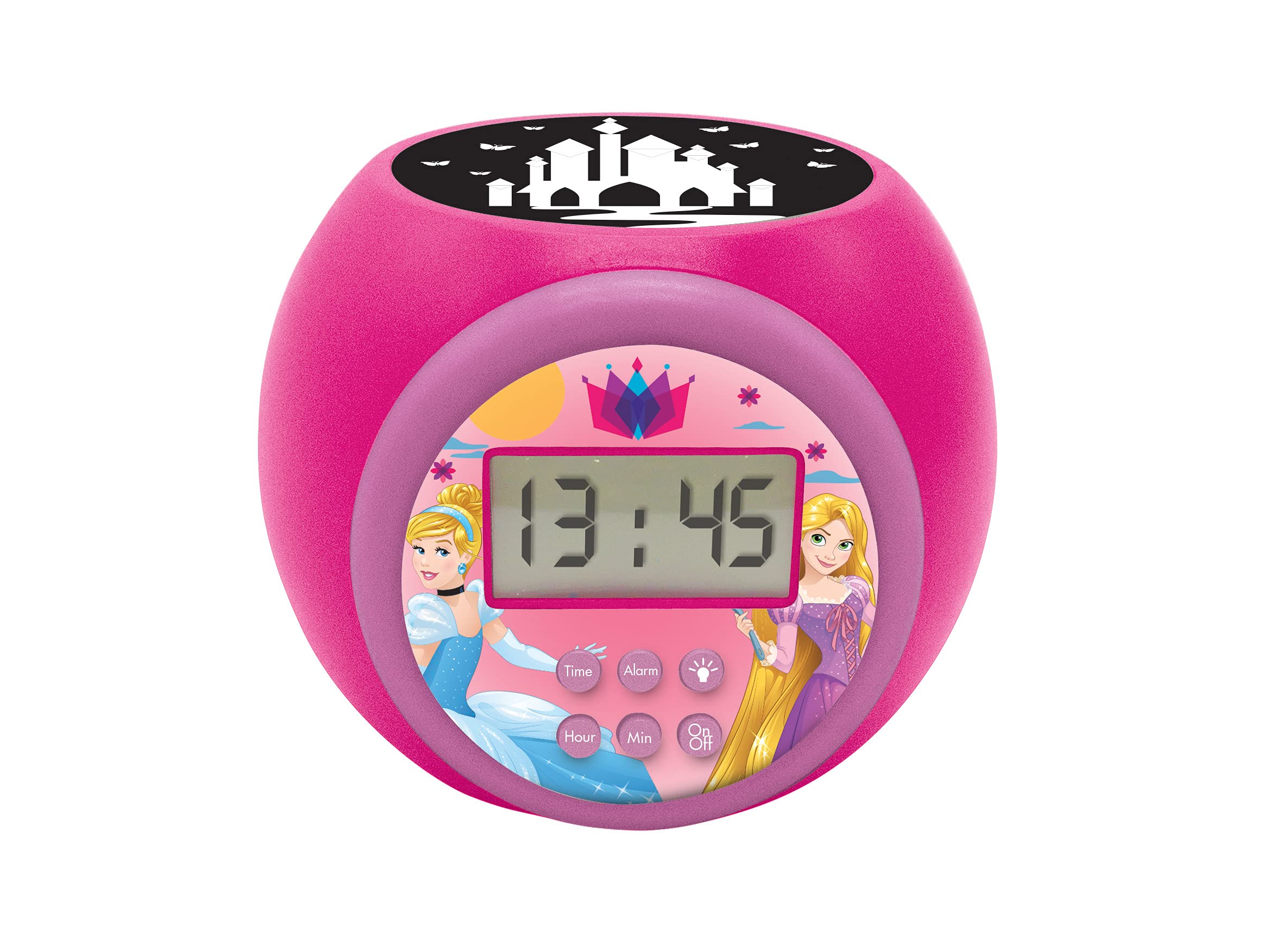 Disney Princess Projector Clock with Snooze Alarm - LCD Screen Night Light with Timer, Battery Operated Pink Clock for Kids | Perfect for Bedrooms, Nurseries, and Kids' Rooms as Night Light & Alarm Clock