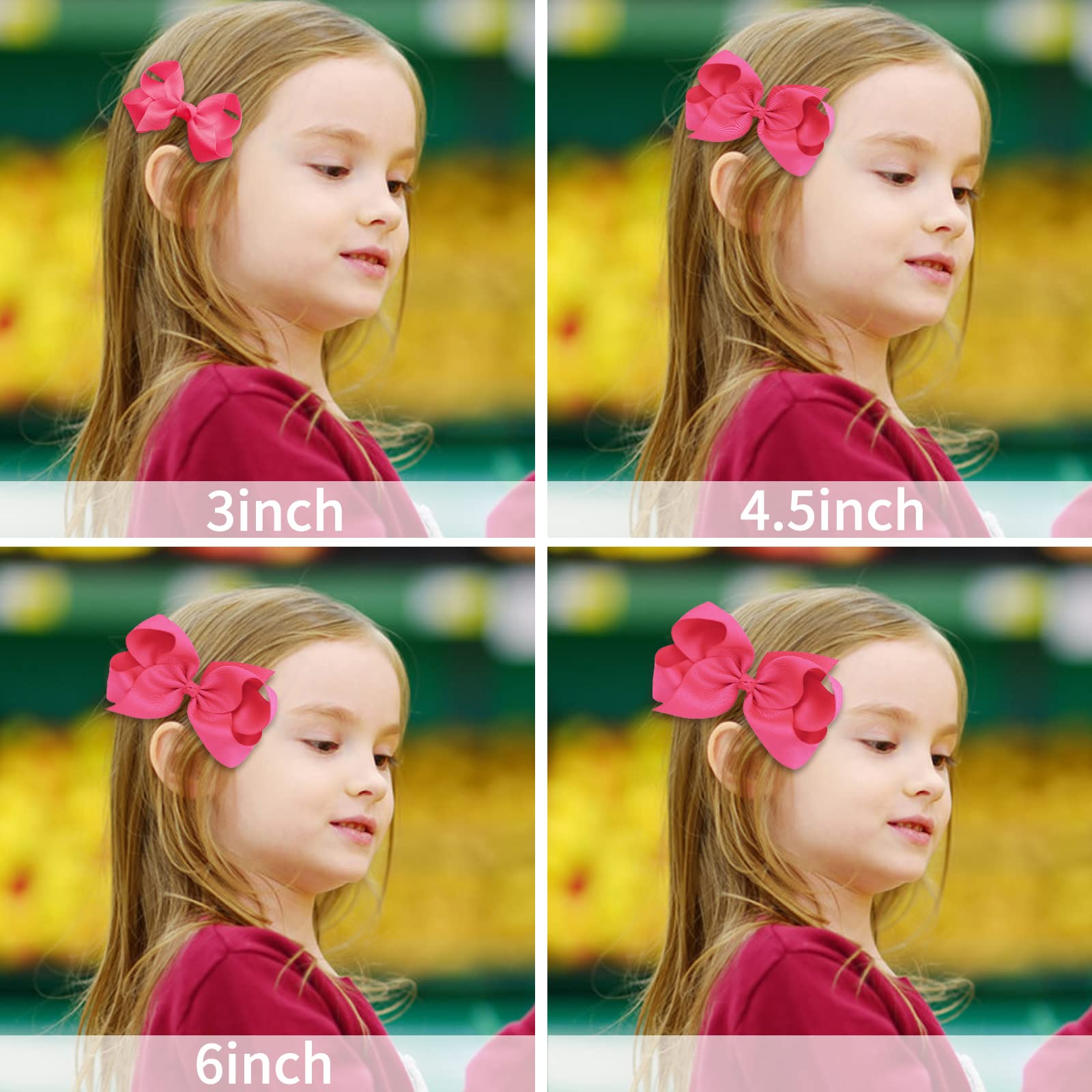 Oaoleer 8PCS Girls Hair Bows Set - Hot Pink Grosgrain Ribbon Alligator Clip Hair Accessories for Toddlers & Kids (3/4.5/6/8 Inch) - Perfect for Birthday Parties, School, Photo Shoots & Daily Wear