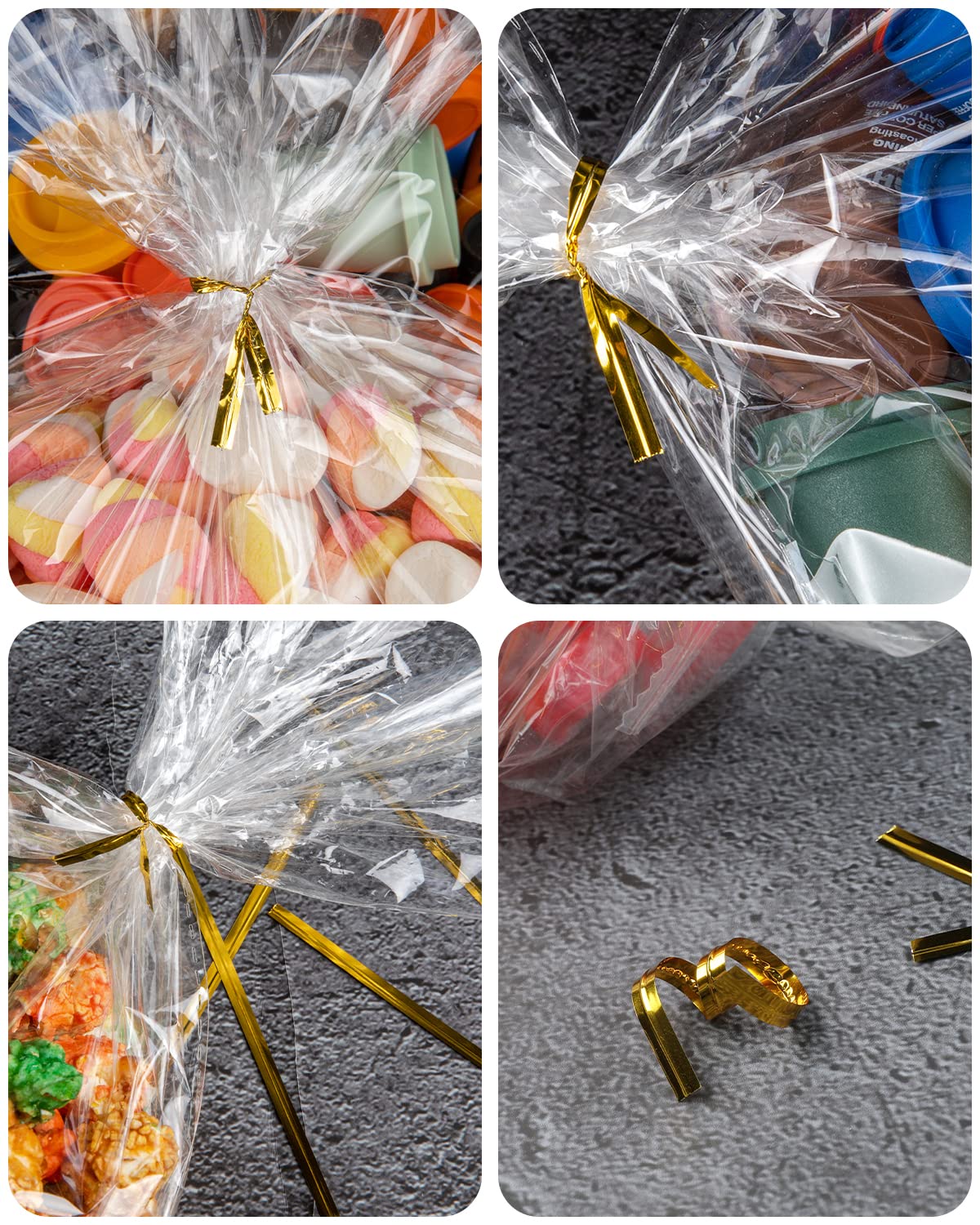 100pcs Clear Cellophane Gift Bags 10x14 Inches with Ties - Large Plastic Goodie Bags for Cookies, Candy, Party Favors & Treats - Perfect for Birthday, Wedding, Baby Shower & Holiday Packaging