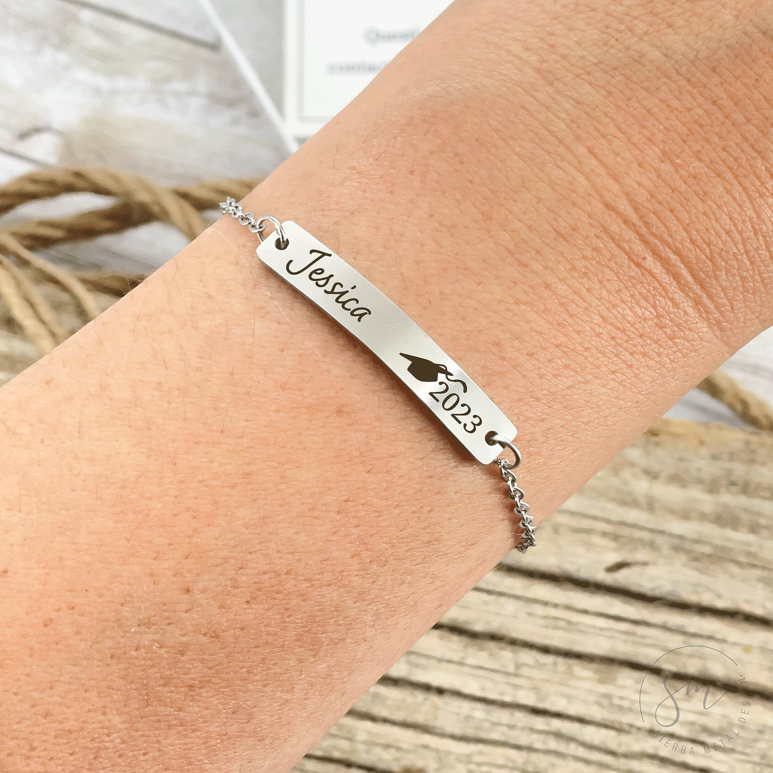 Personalized Graduation Bracelet for Women - Custom Name Jewelry Gift for Class of 2024 - Perfect High School & College Graduation Present - Elegant Keepsake for Daughter, Sister or Friend