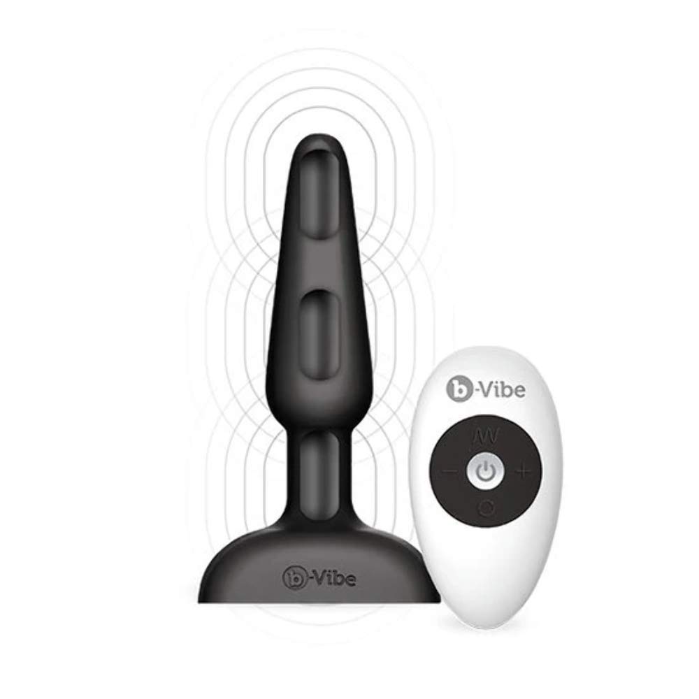 B-VIBE Trio Plug - Remote Controlled Vibrating Anal Plug for Men & Women, 4.3 Inch Insertable Length, 1.25 Inch Width, Premium Silicone, Black - Perfect for Couples Play & Solo Pleasure