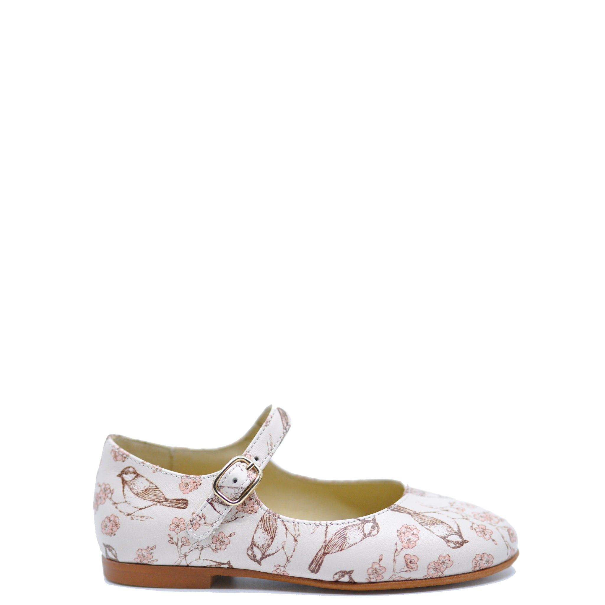 Blublonc Pink Bird Print Mary Jane Shoes for Girls - Cute Floral Animal Print Ballet Flats for Toddlers & Kids - Perfect for School, Parties & Everyday Wear