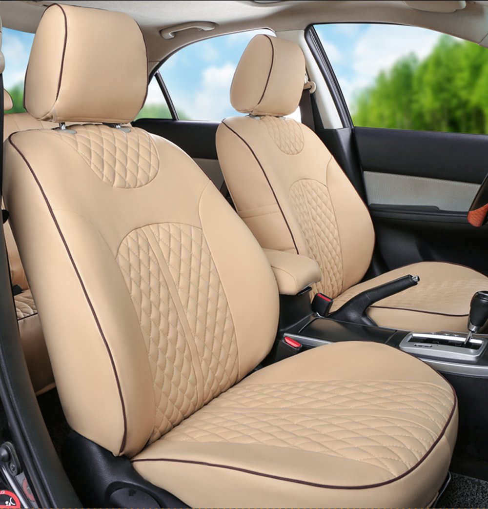 Premium PU Leather Car Seat Covers for Lexus RC350 200t 300h - Custom Fit Front & Rear Seat Protectors (Beige) | Waterproof & Comfortable for Daily Commute & Road Trips