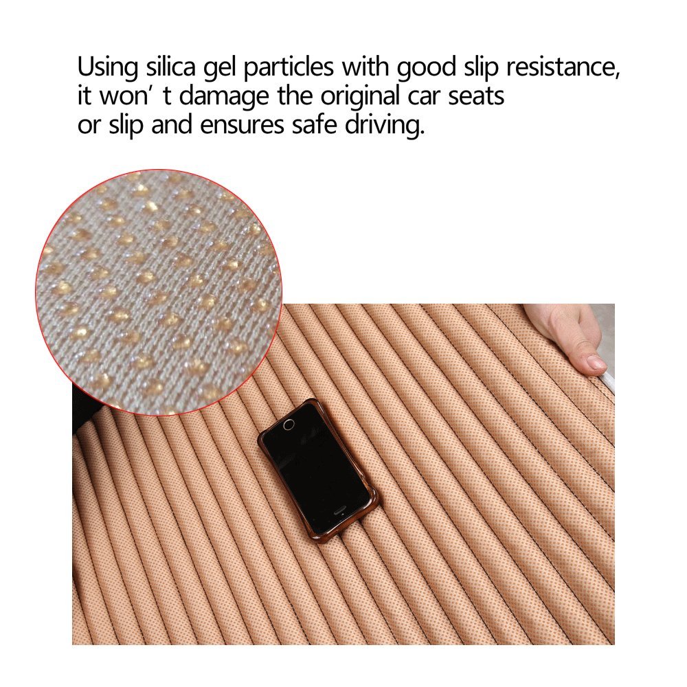 Rear Car Seat Covers with Buckwheat Hulls, Ventilated Breathable Back Seat Cushion, Anti-Skid Car Seat Protector [Beige] for Long Drives and Office Comfort