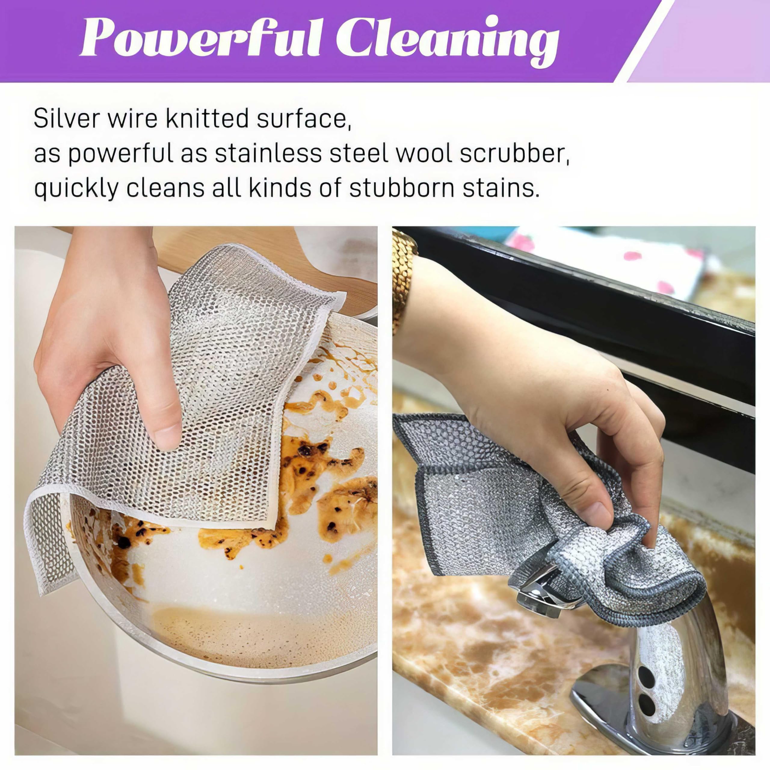 DOOMSDAY Non-Scratch Wire Dishcloth - Reusable Dishwashing Rags for Wet & Dry Cleaning - Easy Rinse Kitchen Scrubber for Pots, Pans, Stainless Steel & Countertops (3-Pack) - Perfect for Daily Dishwashing & Tough Stain Removal