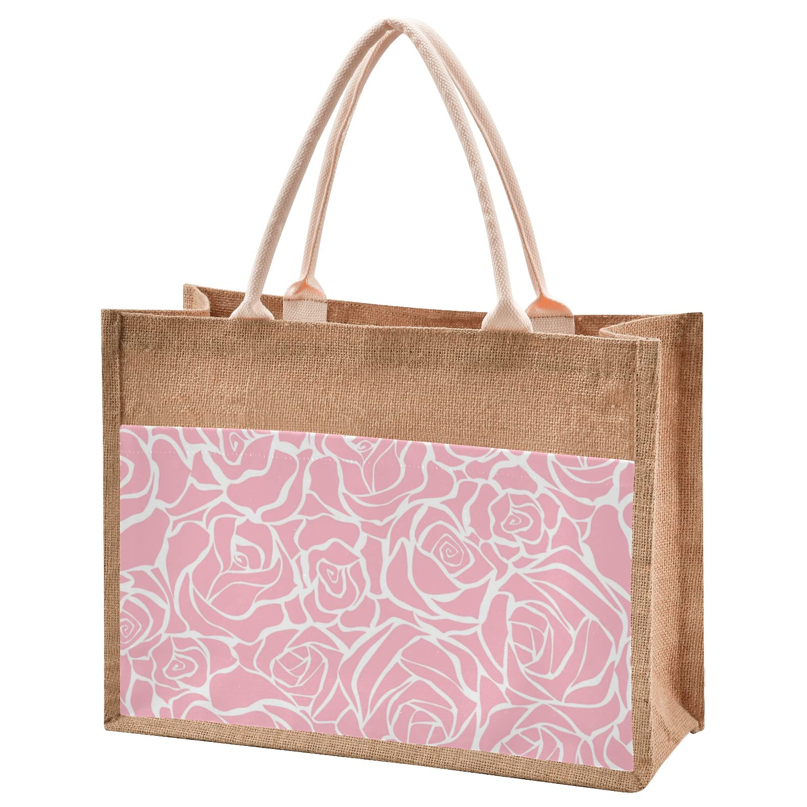 Eco-Friendly Jute Tote Bag with Durable Handles - Waterproof Reusable Grocery Shopping Bag for Women, Perfect for Beach, Travel, Wedding & Daily Use