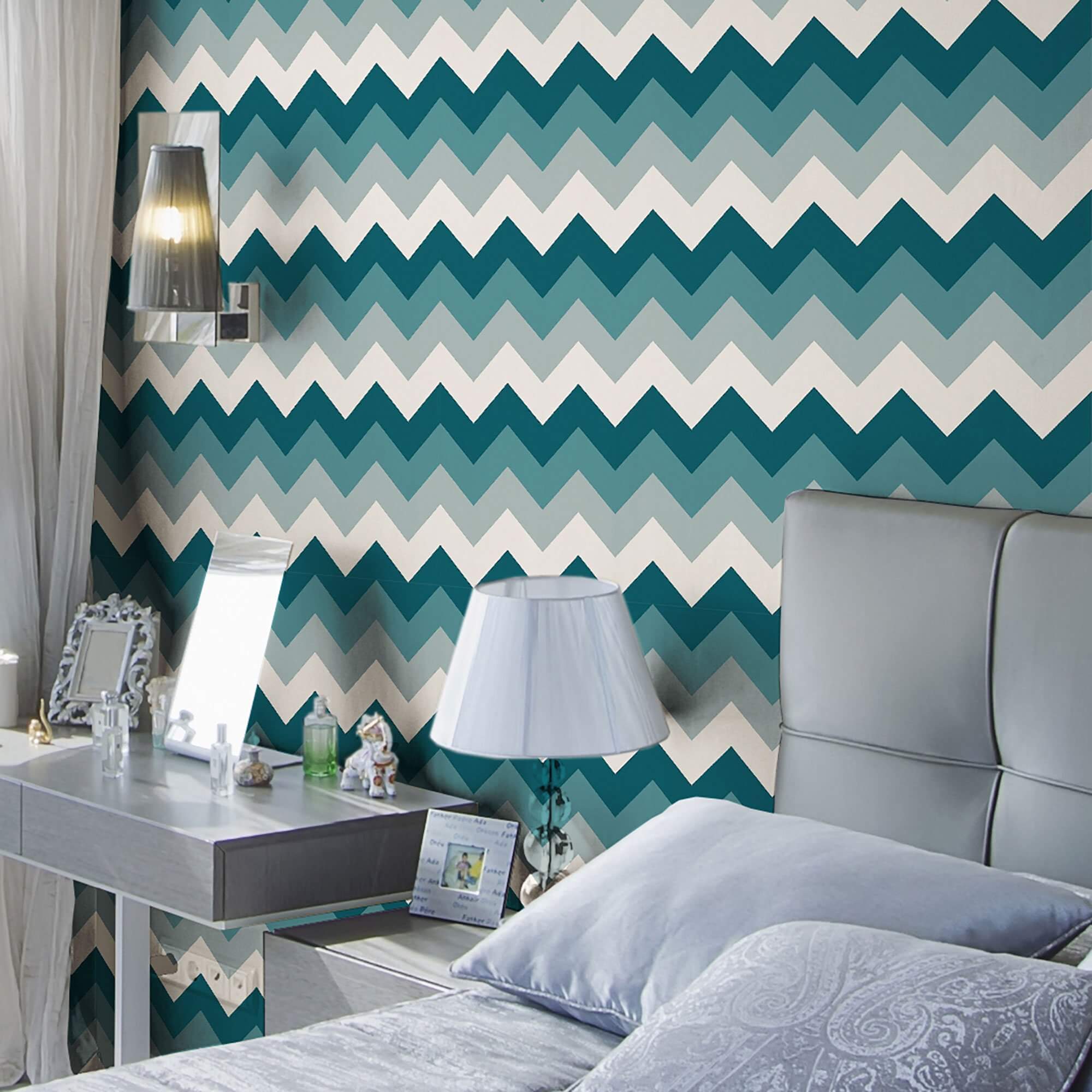 Blue Chevron Peel and Stick Removable Wallpaper 9335 - Self-Adhesive Geometric Pattern Wall Decal for Bedroom, Living Room, Nursery & Office Decor