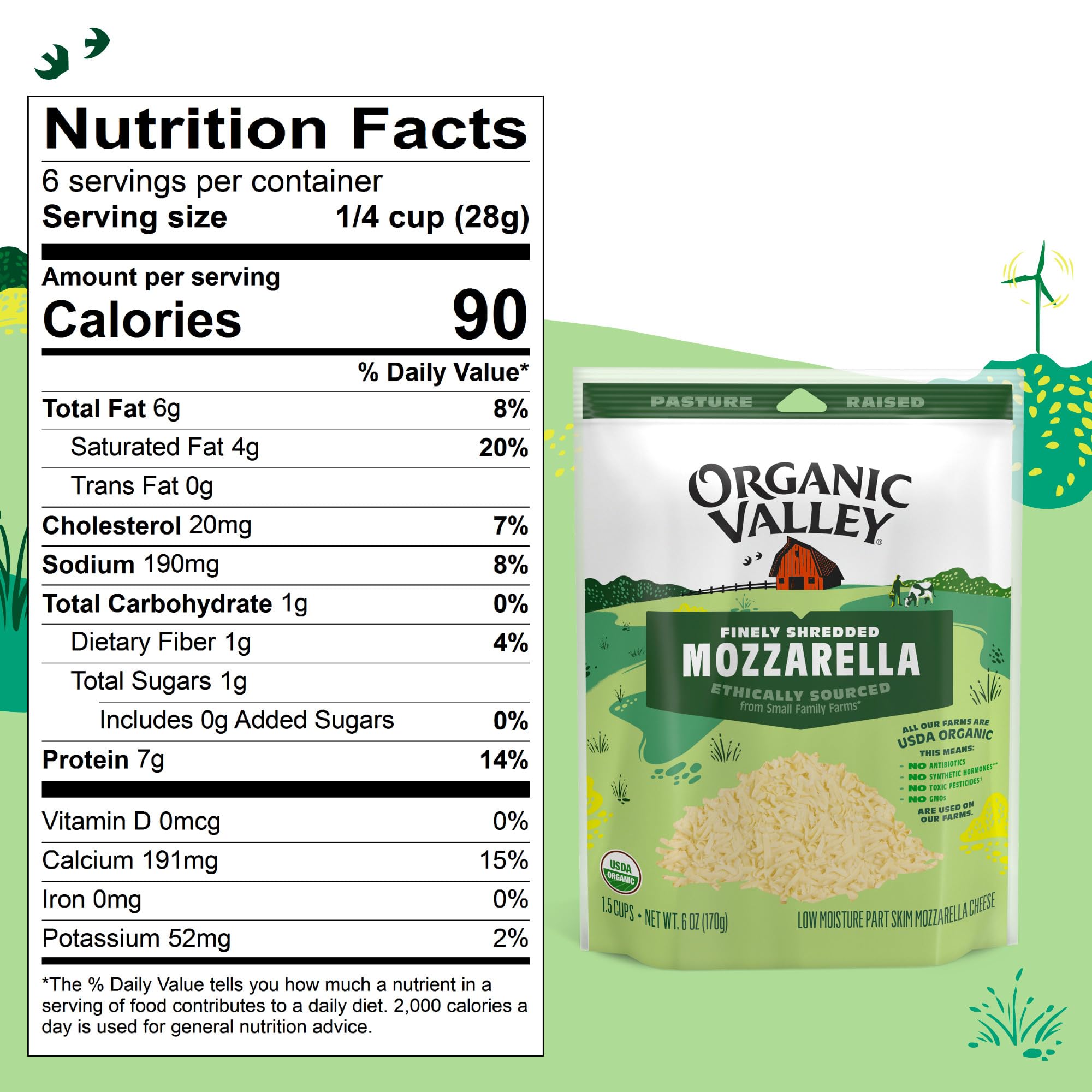 Organic Valley Organic Finely Shredded Mozzarella Cheese - 6 oz | Premium Melting Cheese for Pizza, Pasta & Salads | USDA Certified Organic, Gluten-Free