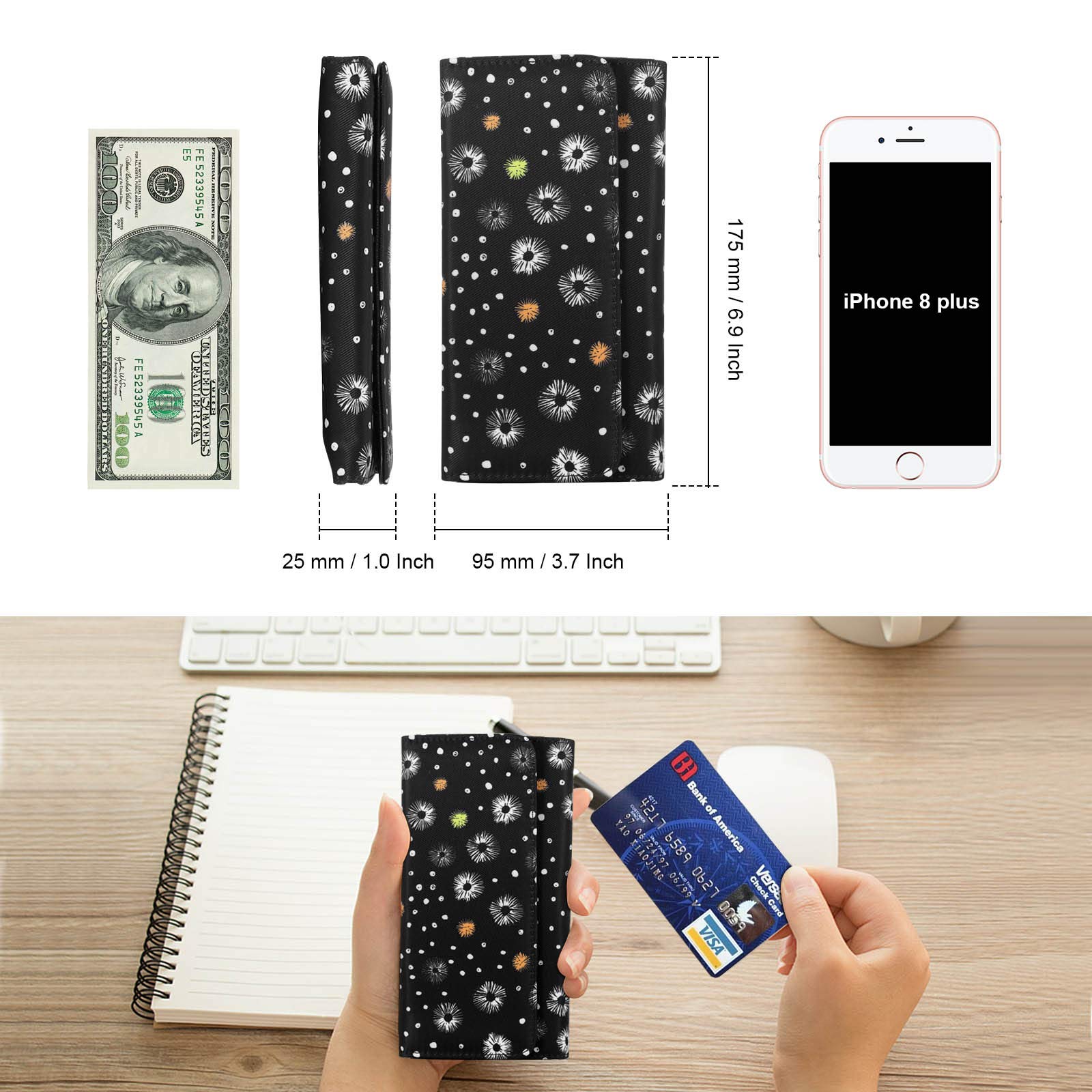 HUA ANGEL Slim Long Tri-Fold Wallet for Women - Ultra Thin Leather Card Holder with 12 Slots & Zippered Coin Pocket - Perfect for Everyday Use, Travel, and Gift Giving