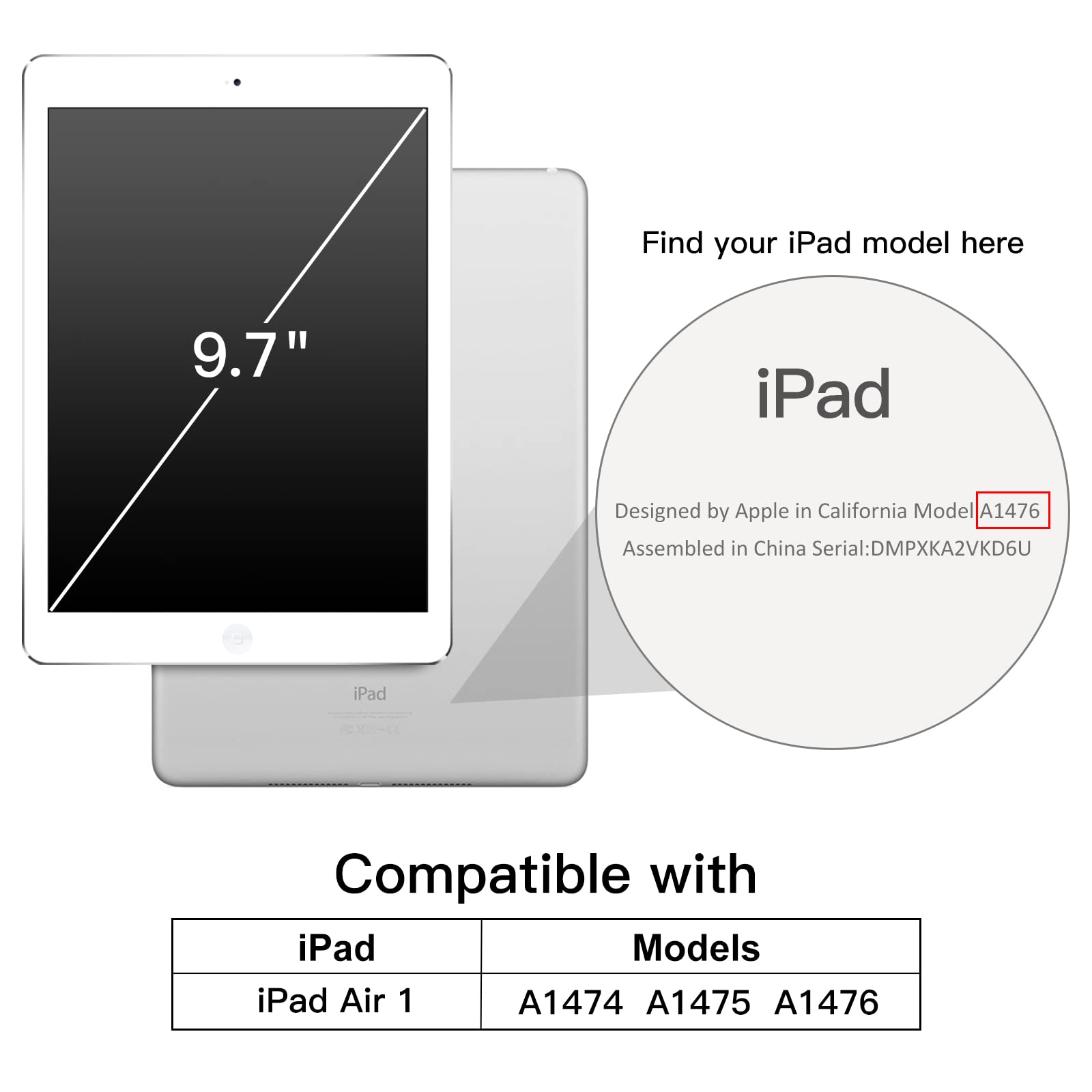 JETech iPad Air 1st Generation Case - Slim Protective Cover with Auto Wake/Sleep Feature for 9.7 Inch iPad Air 1 (Not Compatible with Air 2/3/4/5) - Dark Grey | Perfect for Work, Travel & Home Use