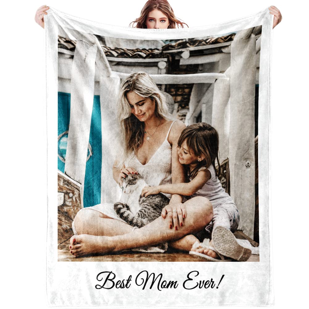 Custom Photo Blanket for Mom - Personalized Bed Throw Blanket with Pictures, 32 x 48 Inches - Perfect Gift for Mother's Day, Birthday & Christmas