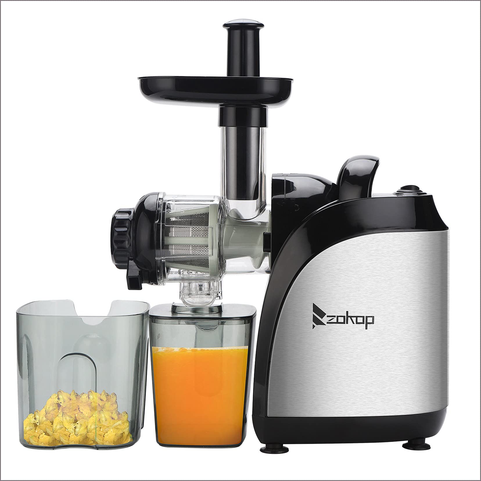 TOPPLAN SK 120V 150W 800ml Slow Masticating Juicer Machine - Horizontal Cold Press Juicer with 1000ml Pomace Cup & 2-Speed Settings - Perfect for Healthy Juicing, Detox Drinks & Raw Food Diets - Ideal for Home, Kitchen & Office Use (Black)