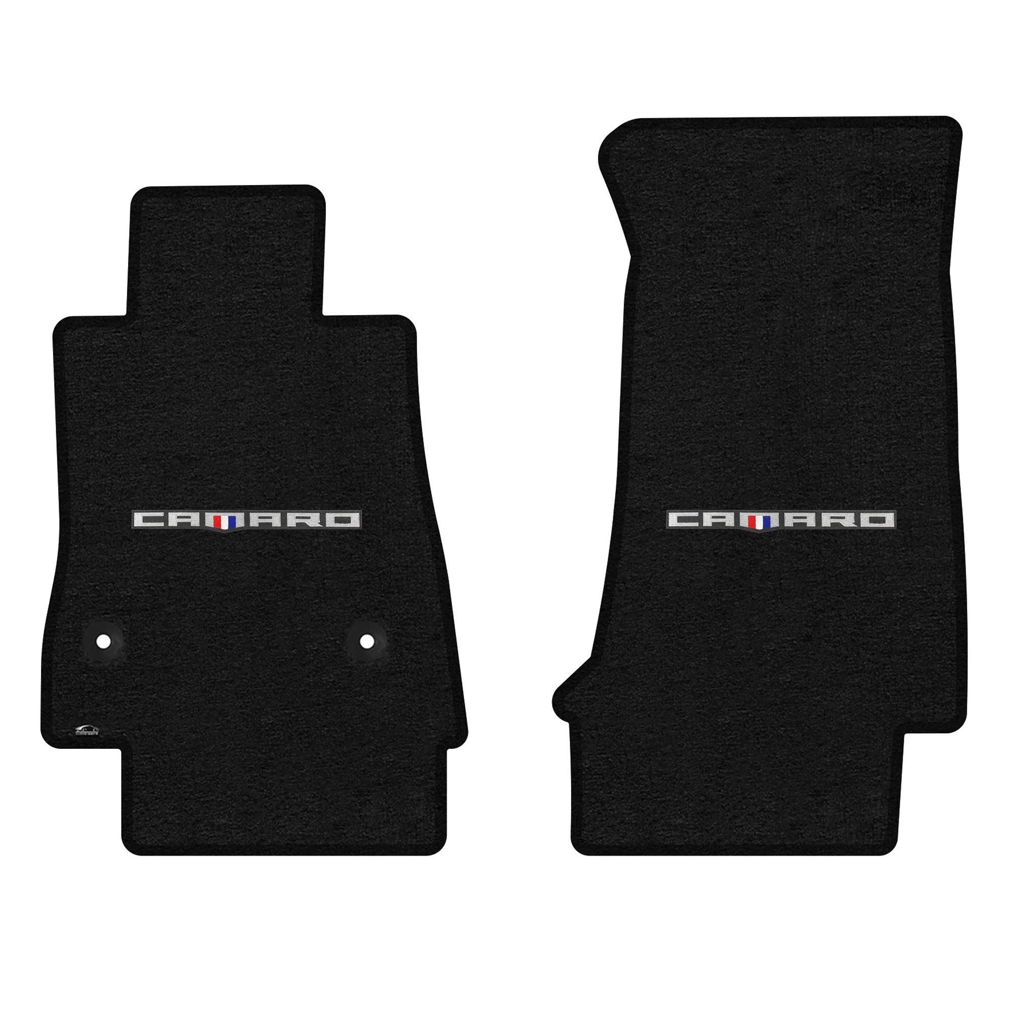 Premium Custom-Fit Carpeted Floor Mats for Chevy Camaro 2016-2023 - Luxury Car Floor Liners with Tri-Color Emblem (Charcoal, Front Set) | All-Weather Protection & Enhanced Interior Style