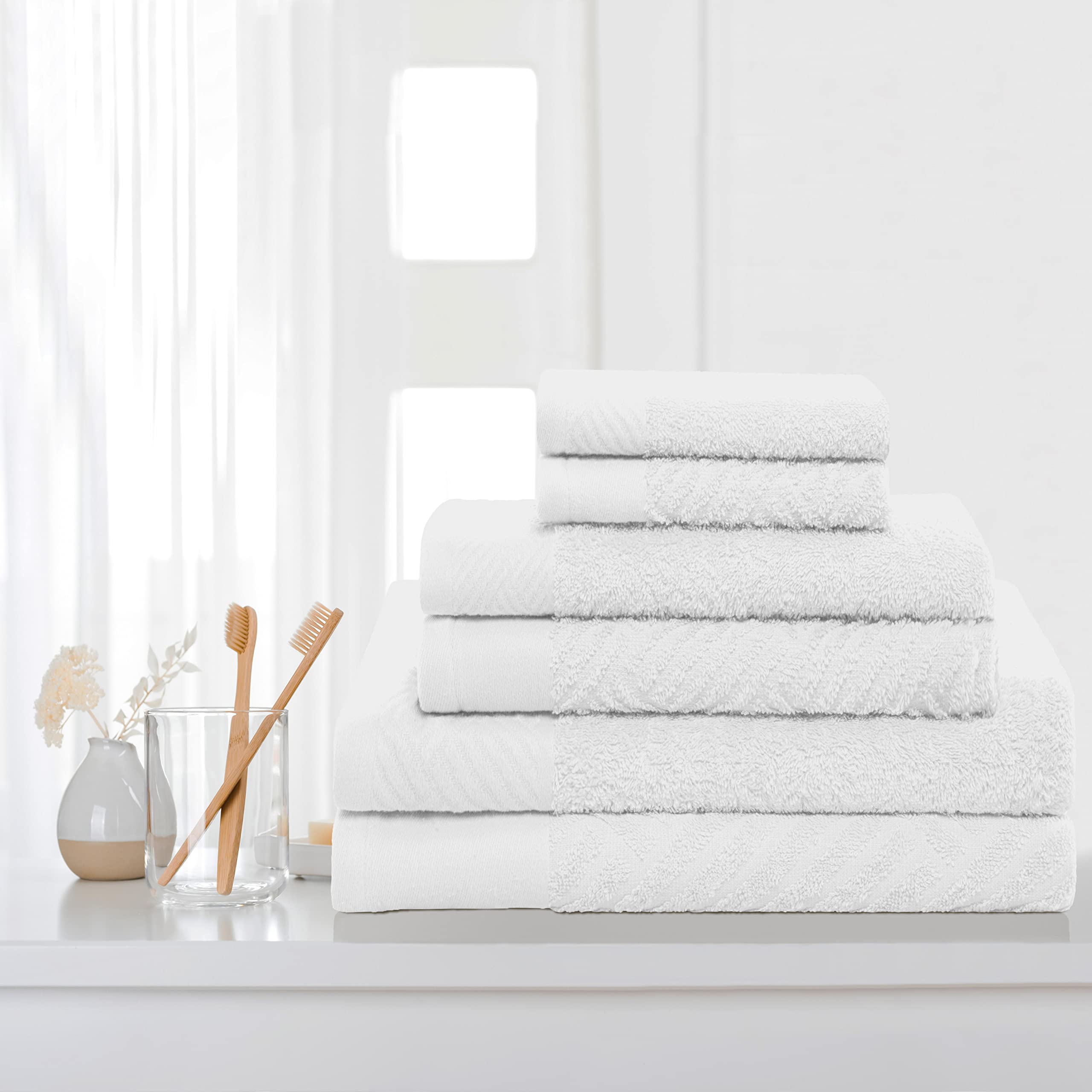 Luxury Egyptian Cotton Towels Set - 6-Piece Hotel Quality Bath, Face & Hand Towels - Ultra Soft, Breathable & Absorbent - Perfect for Spa, Bathroom & Guest Use