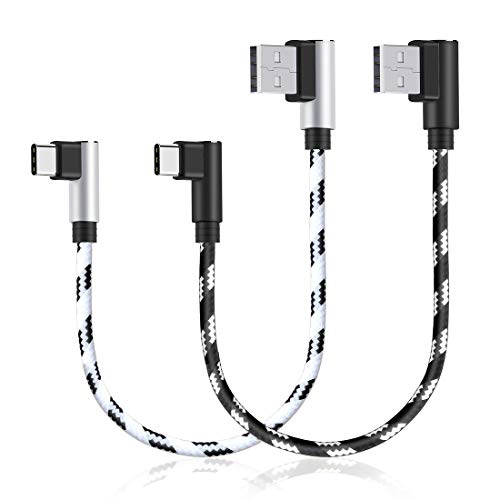 2 Pack 1FT USB C to USB C Cable - Short Braided Right Angle Fast Charging Cord (3.1A) for iPad, Car, Android Auto, Power Bank, PS5 Controller, Samsung S23/S22/S21, Google Pixel 7 - Perfect for Travel, Gaming & On-the-Go Charging