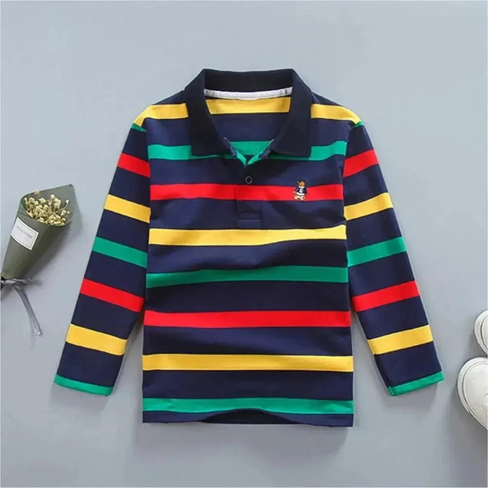 Kids Striped Logo Polo Shirt - Comfortable Cotton Casual Wear for School & Play | Perfect for Boys & Girls