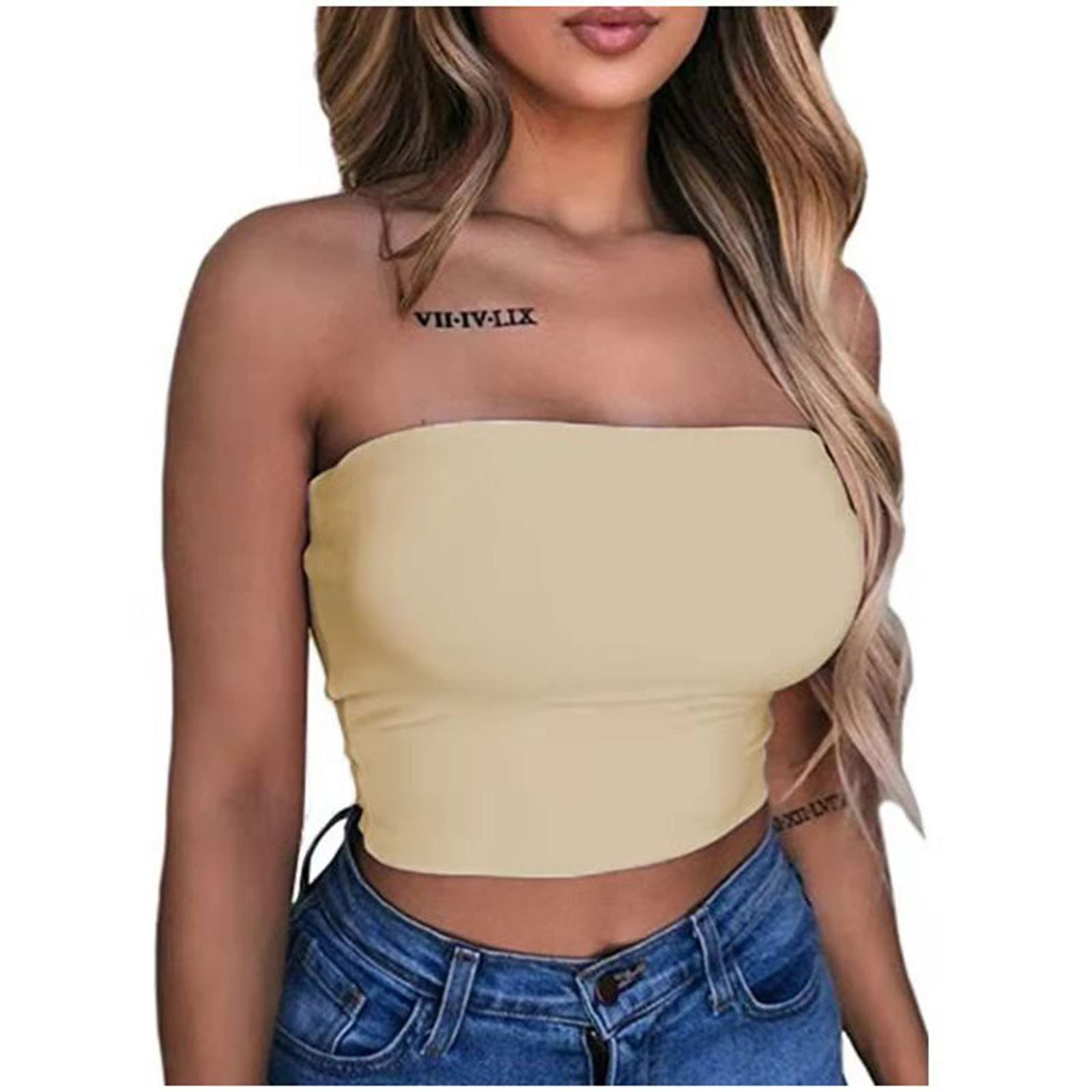 Women's Tube Tops - Strapless Summer Sleeveless Tank Tops | Sexy Casual Bandeau Crop Tops | Solid Color Basic Wear for Beach, Party & Everyday Outfits
